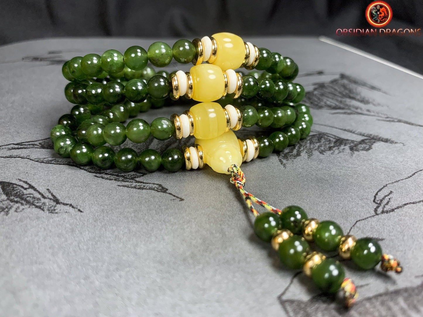 Mala en Jade vert et ambre