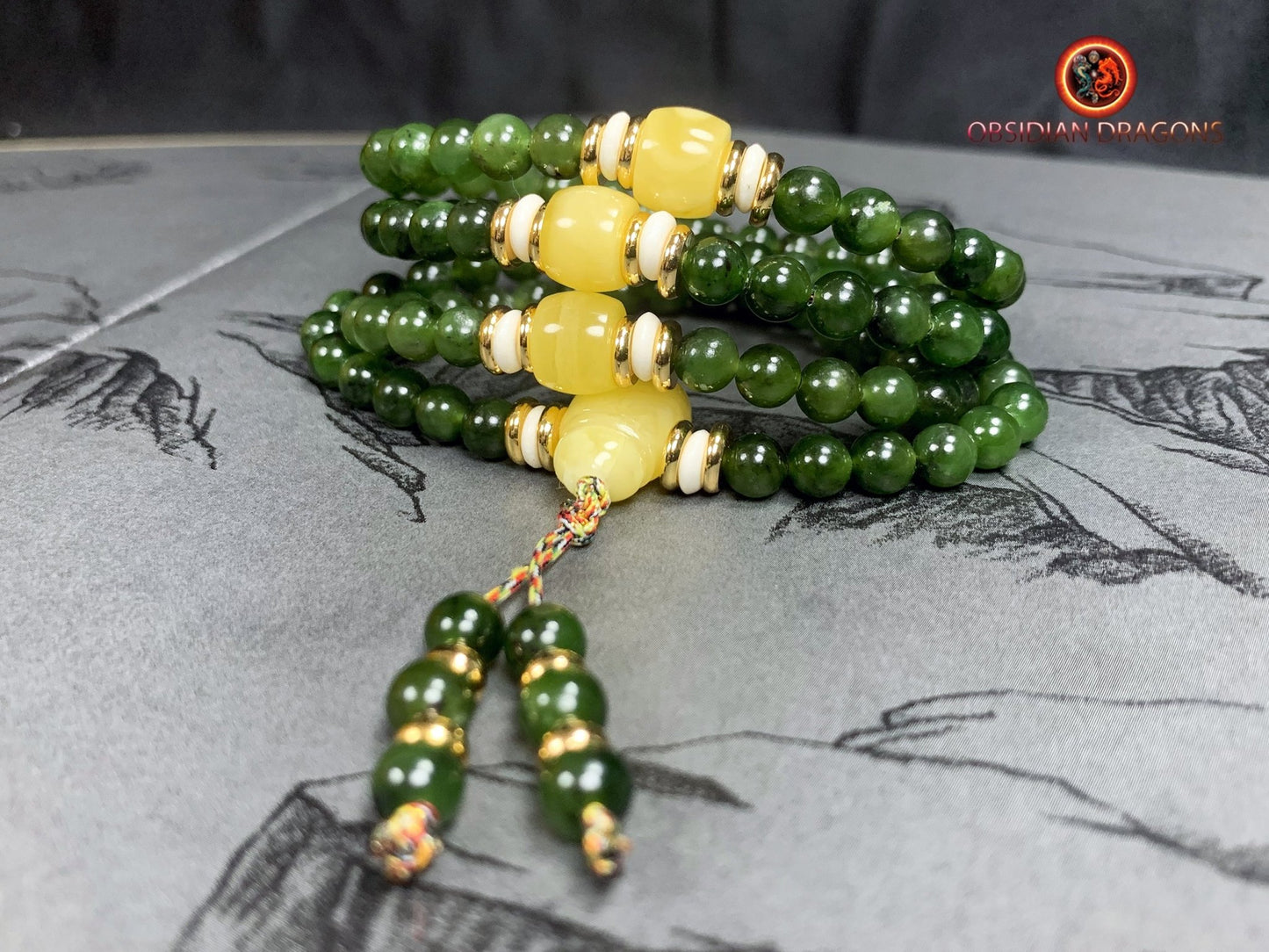 Mala en Jade vert et ambre