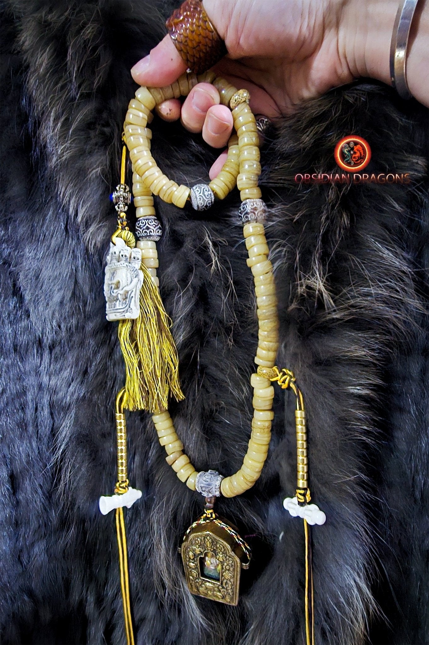 Mala tibétain en os- traditionnel- Ghau ancien