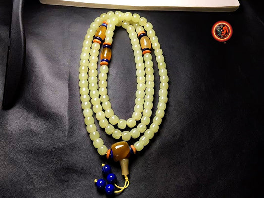 Mala chapelet bouddhiste Prière et méditation 108 perles de jade Nephrite exceptionnel entièrement naturel sans aucun traitement expertisé - obsidian dragon