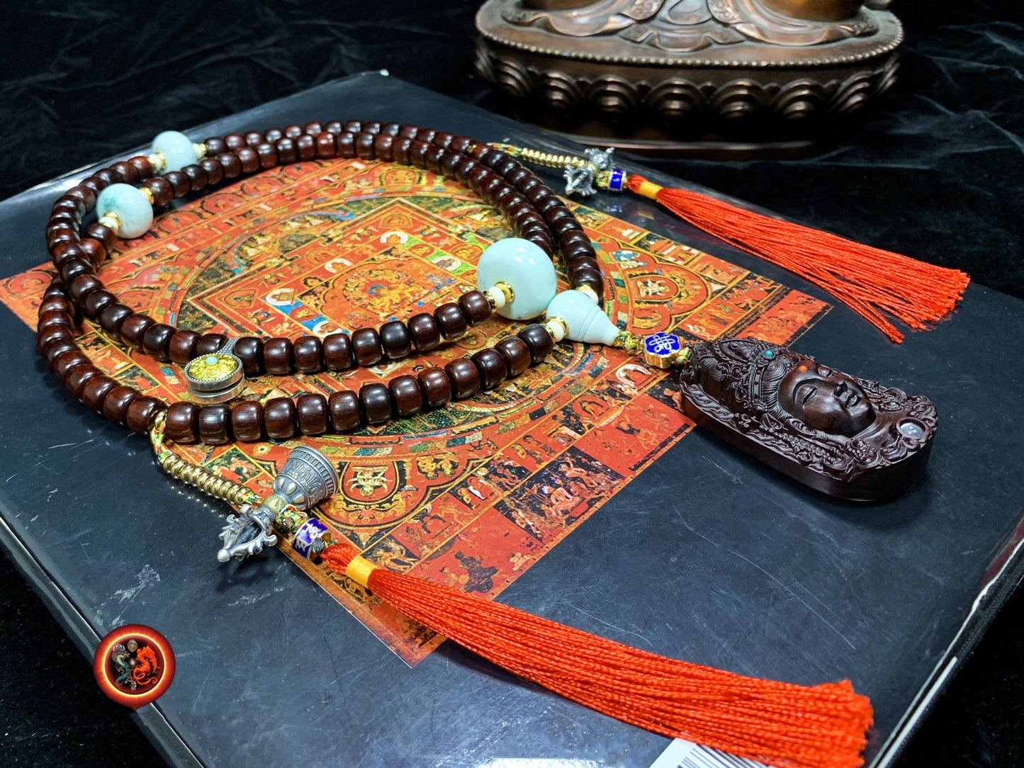 Mala en santal rouge et turquoises- qualité exceptionnelle