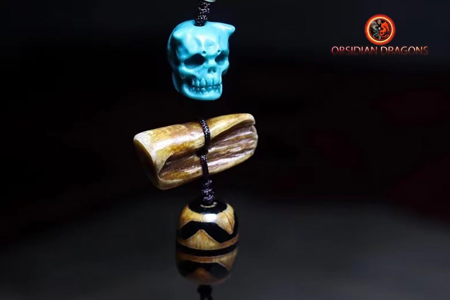 Mala, chapelet bouddhiste traditionnel tantrique tibétain. 108 perles d'os de buffle. Prières et méditation - obsidian dragon