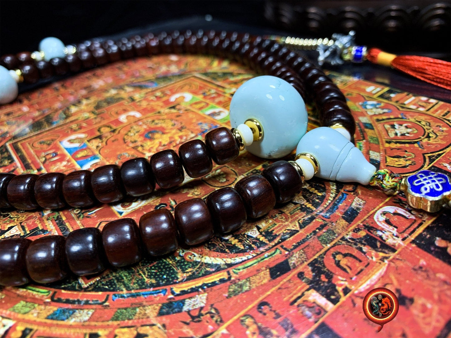 Mala en santal rouge et turquoises- qualité exceptionnelle