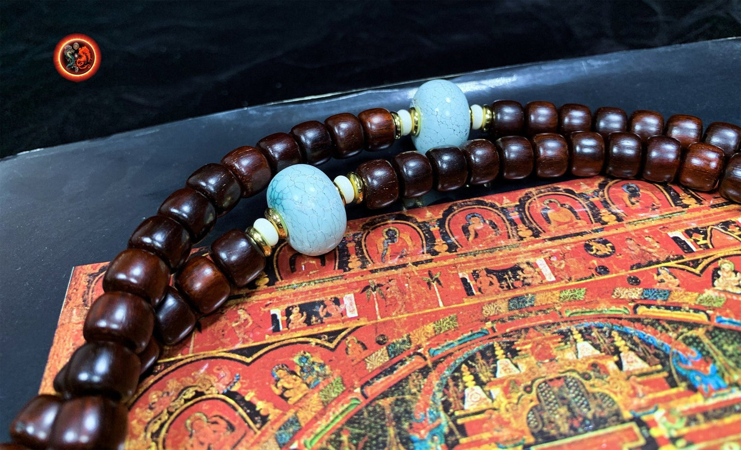 Mala en santal rouge et turquoises- qualité exceptionnelle