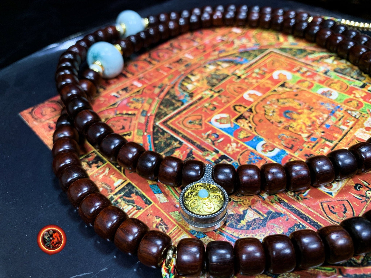 Mala en santal rouge et turquoises- qualité exceptionnelle