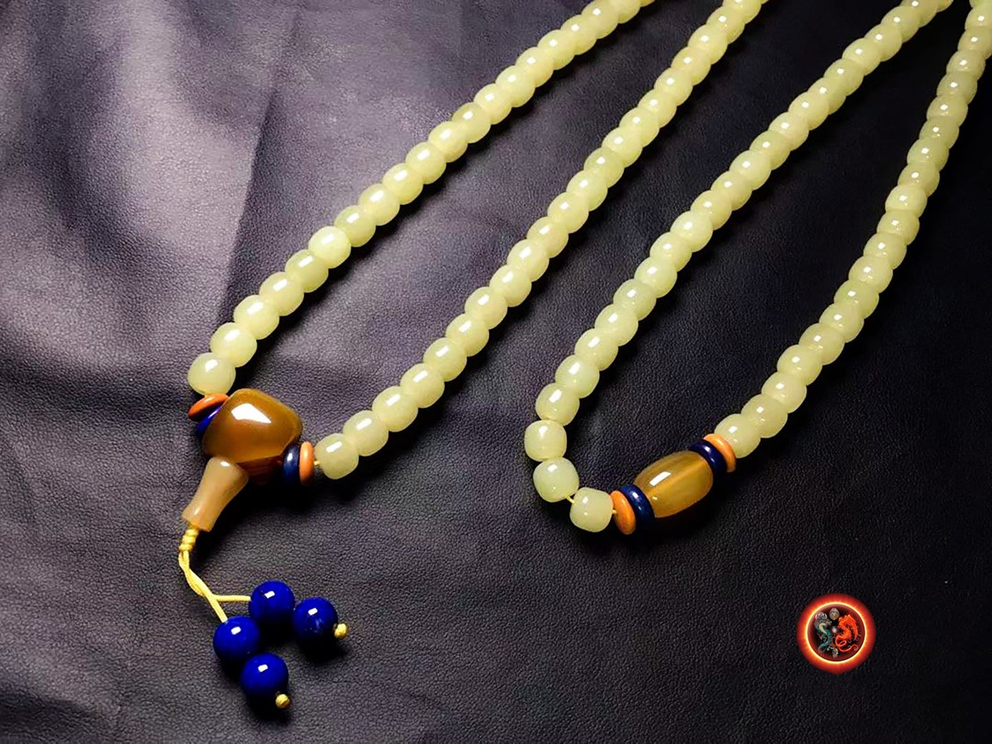 Mala chapelet bouddhiste Prière et méditation 108 perles de jade Nephrite exceptionnel entièrement naturel sans aucun traitement expertisé - obsidian dragon