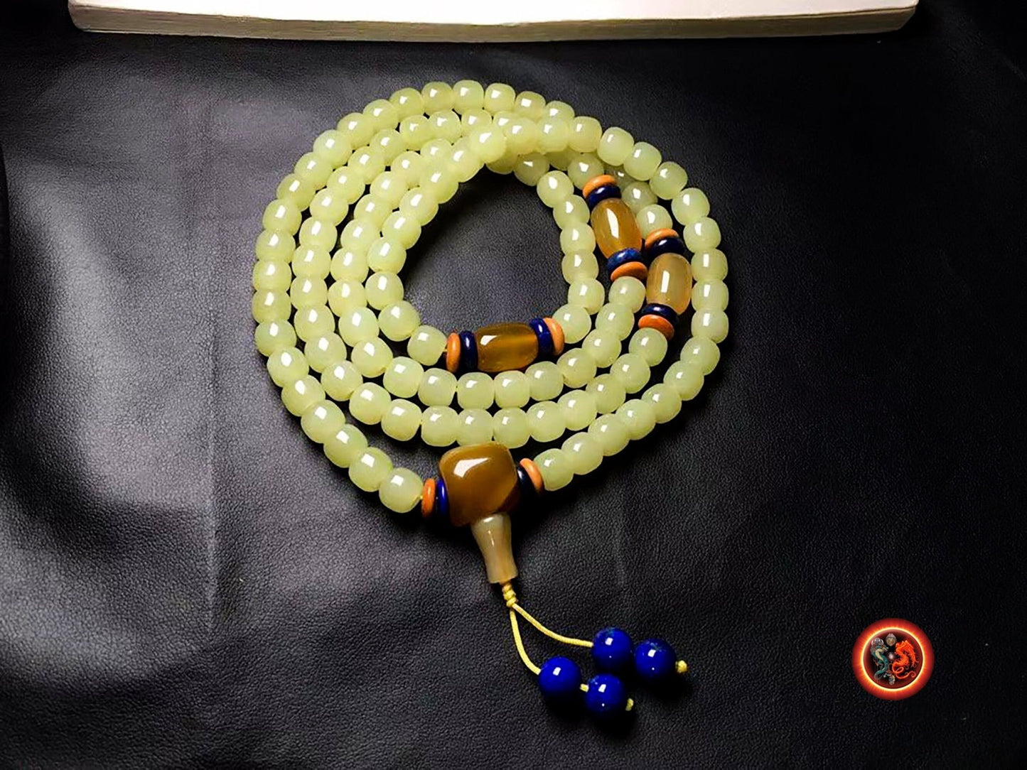 Mala chapelet bouddhiste Prière et méditation 108 perles de jade Nephrite exceptionnel entièrement naturel sans aucun traitement expertisé - obsidian dragon