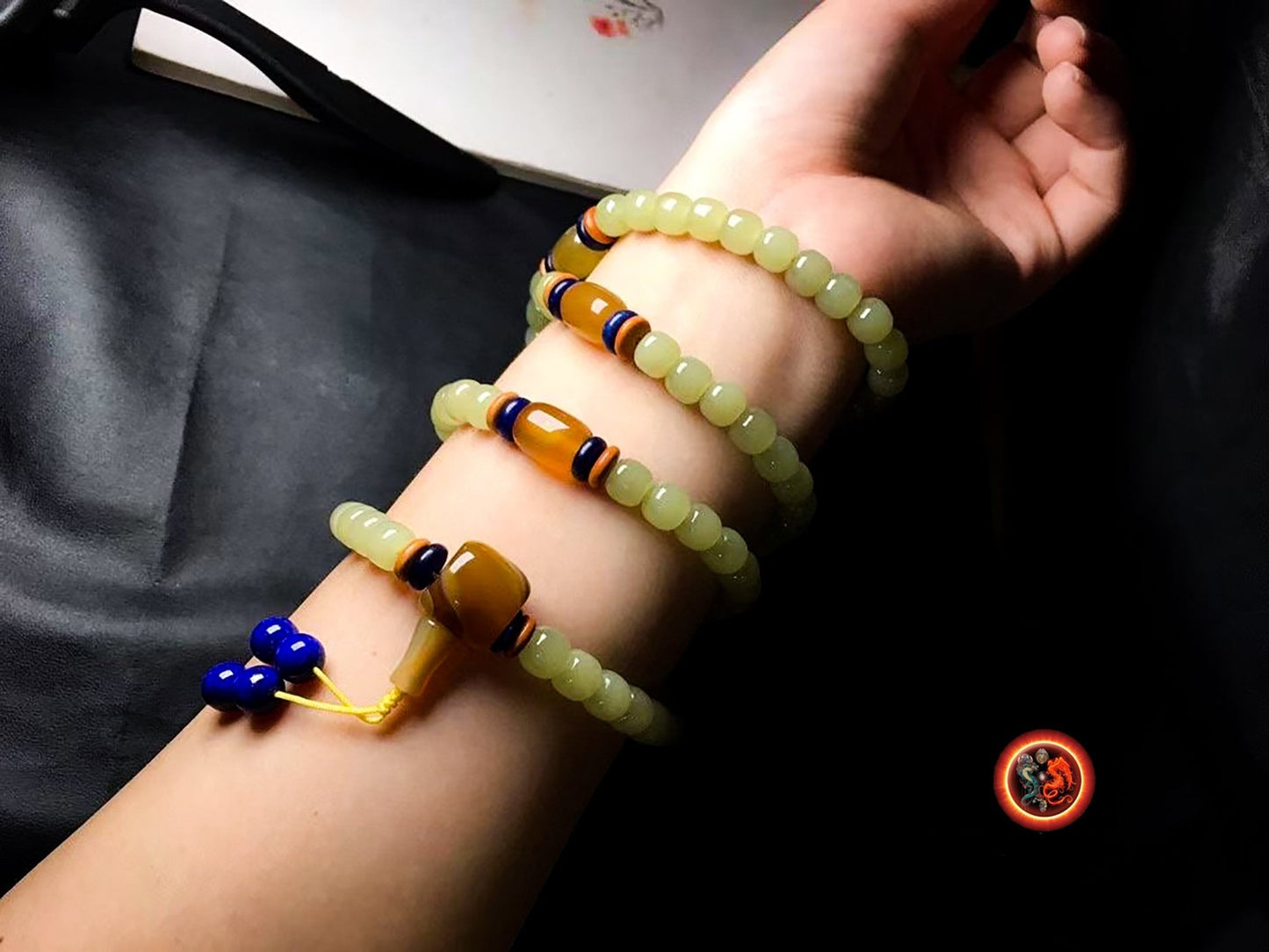 Mala chapelet bouddhiste Prière et méditation 108 perles de jade Nephrite exceptionnel entièrement naturel sans aucun traitement expertisé - obsidian dragon