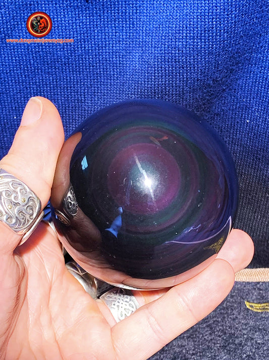 sphère en obsidienne oeil celeste de qualité A+. 0.488 kg 22.61cm de circonférence 7.20 cm de diamètre - obsidian dragon