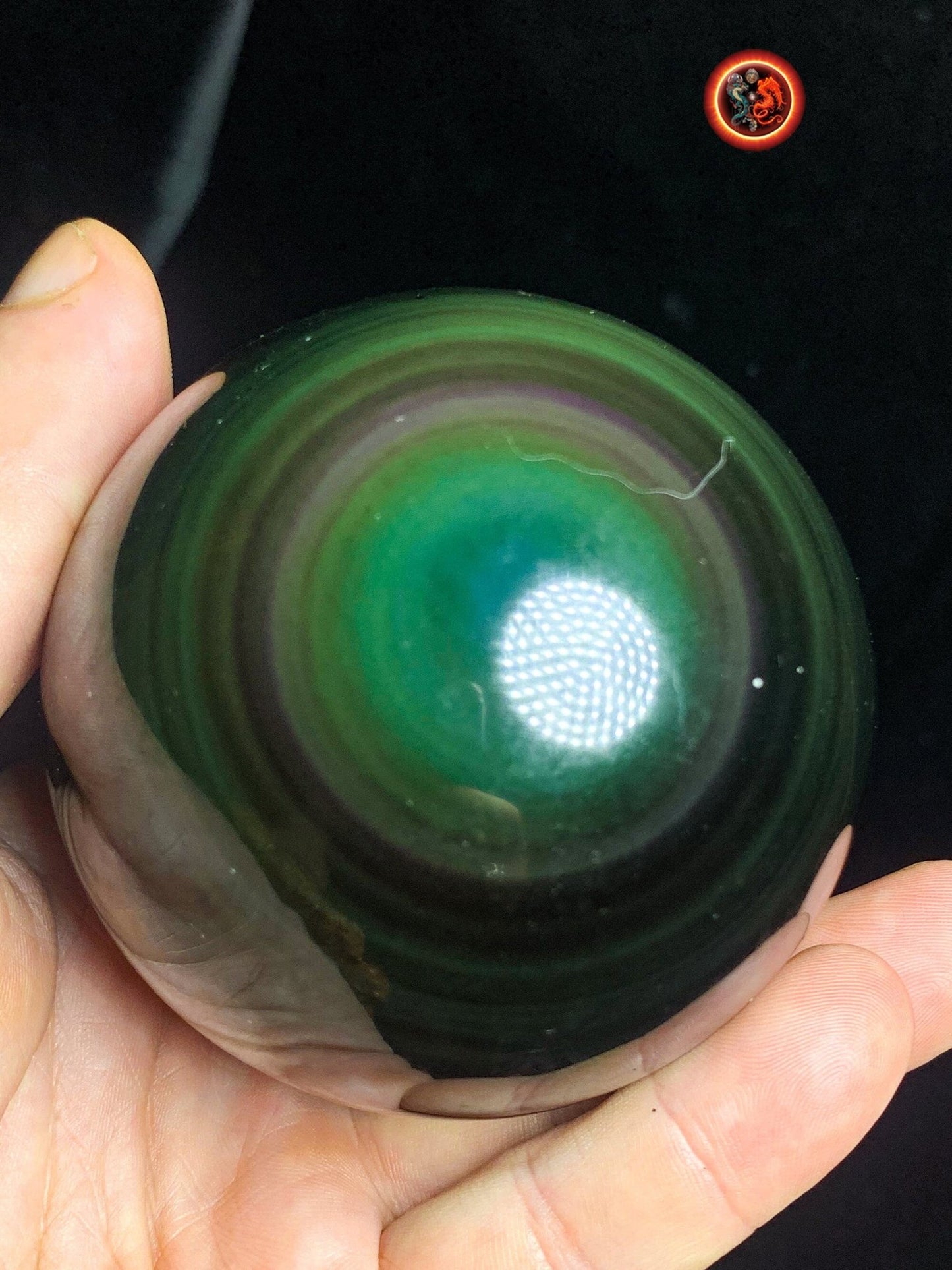 sphère en obsidienne oeil celeste de qualité A+. Mexique. Naturelle, travail exceptionnel 0.530 kg 7.37 cm de diamètre - obsidian dragon