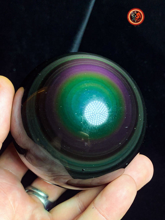 sphère en obsidienne oeil celeste de qualité A+. Mexique. Naturelle, travail exceptionnel 0.564 kg 7.52 cm de diamètre - obsidian dragon