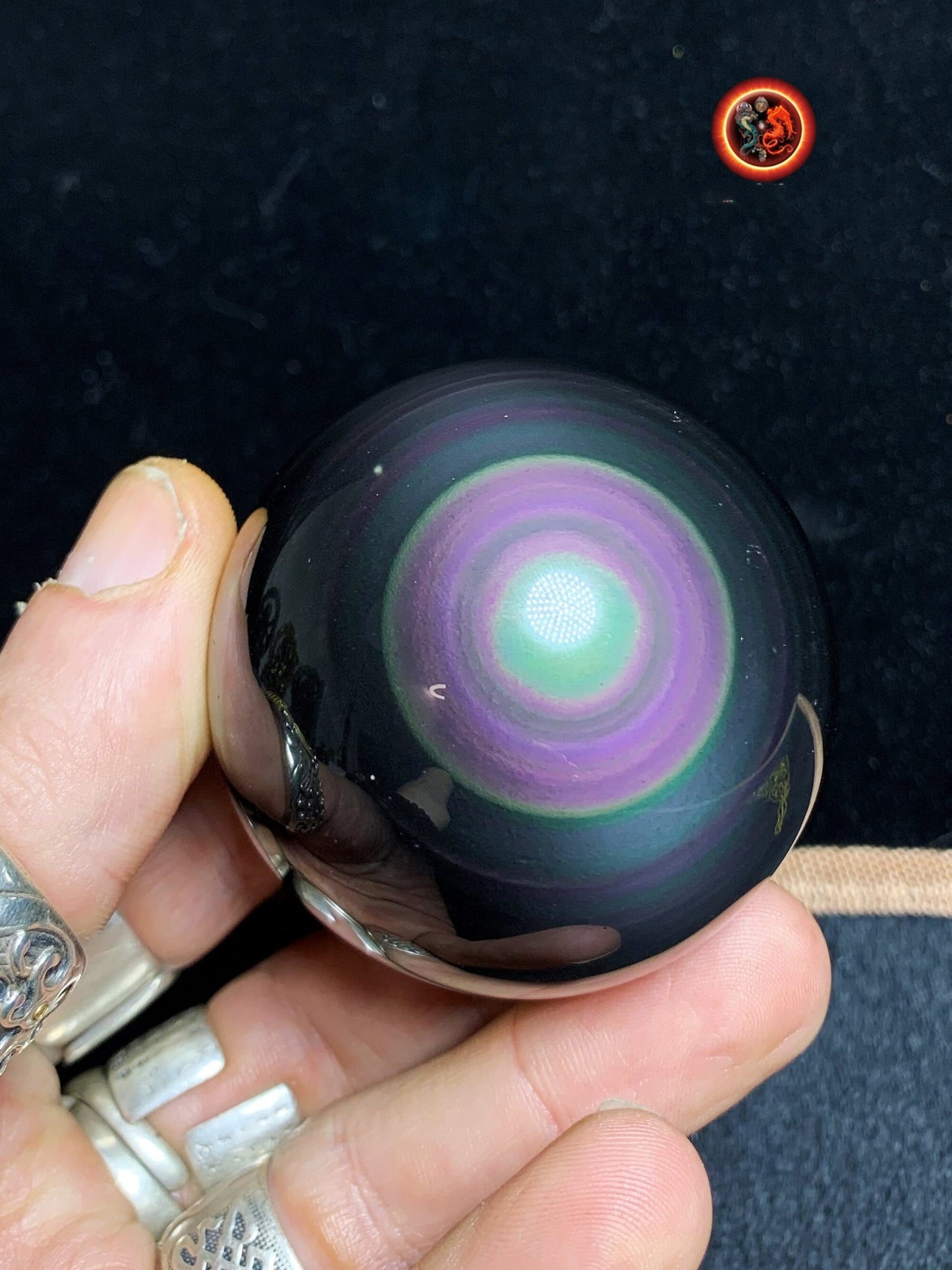 qualité exceptionnelle sphère en obsidienne oeil celeste, pièce rare de collection. 0.200 kg 6 cm de diamètre - obsidian dragon