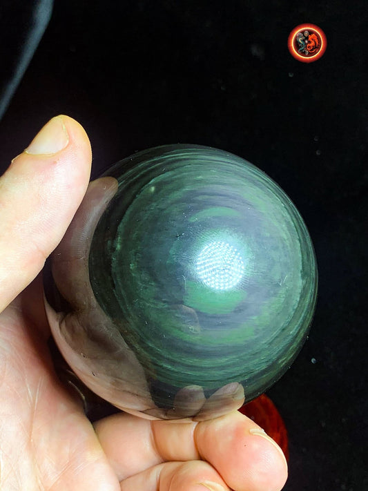sphère en obsidienne oeil celeste de qualité A+. Mexique. Naturelle, travail exceptionnel 0.493 kg 7.19 cm de diamètre - obsidian dragon