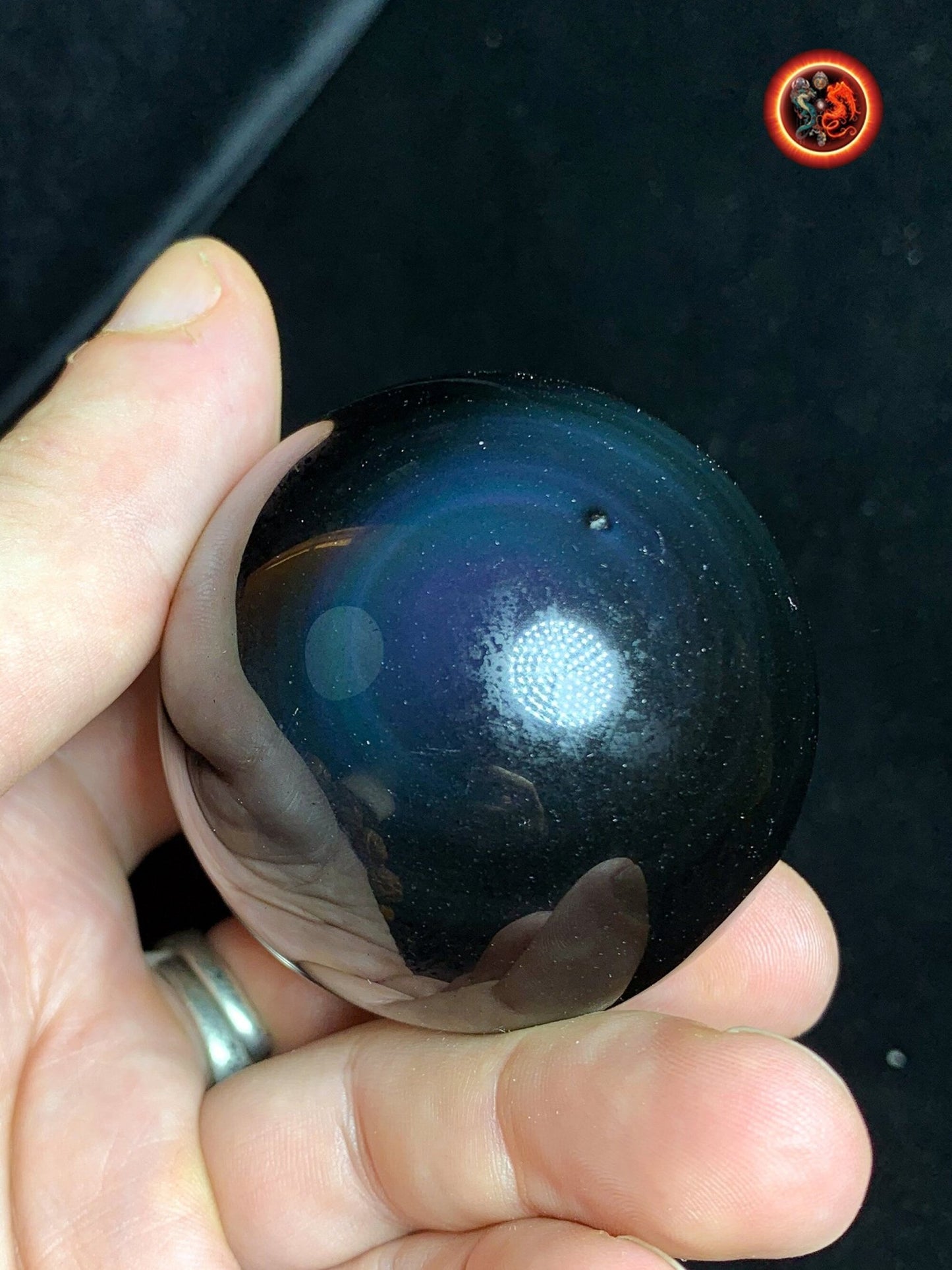 sphère en obsidienne oeil celeste de qualité A+. Mexique. Naturelle, travail exceptionnel 0.207 kg 5.35 cm de diamètre - obsidian dragon