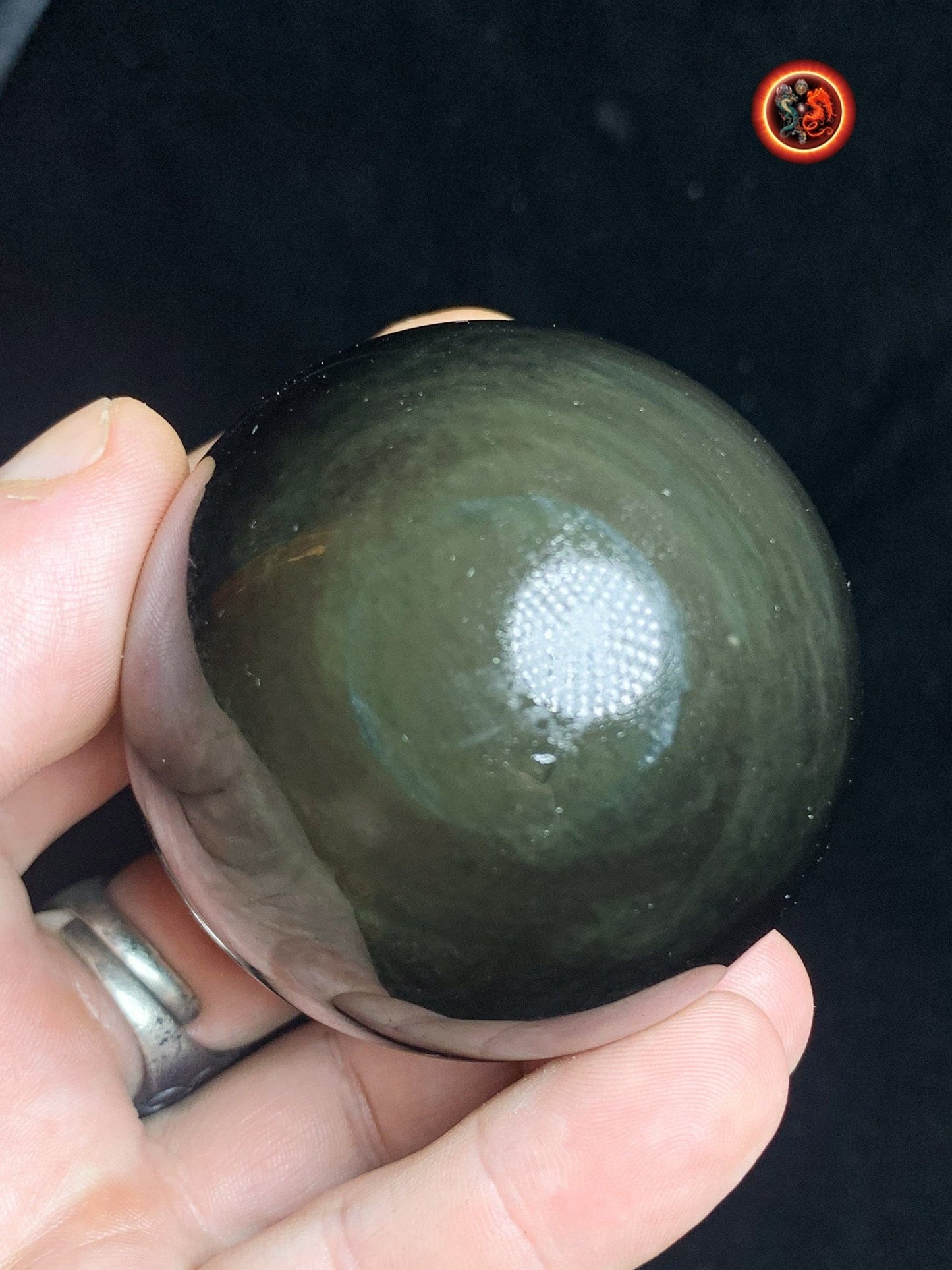 sphère en obsidienne oeil celeste, mentohuichol de qualité A+. Mexique. Naturelle, travail exceptionnel 0.258 kg 5.73 cm de diamètre - obsidian dragon