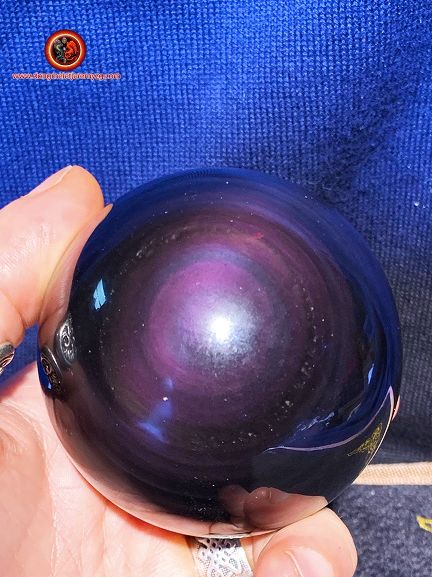 sphère en obsidienne oeil celeste de qualité A+. 0.488 kg 22.61cm de circonférence 7.20 cm de diamètre - obsidian dragon