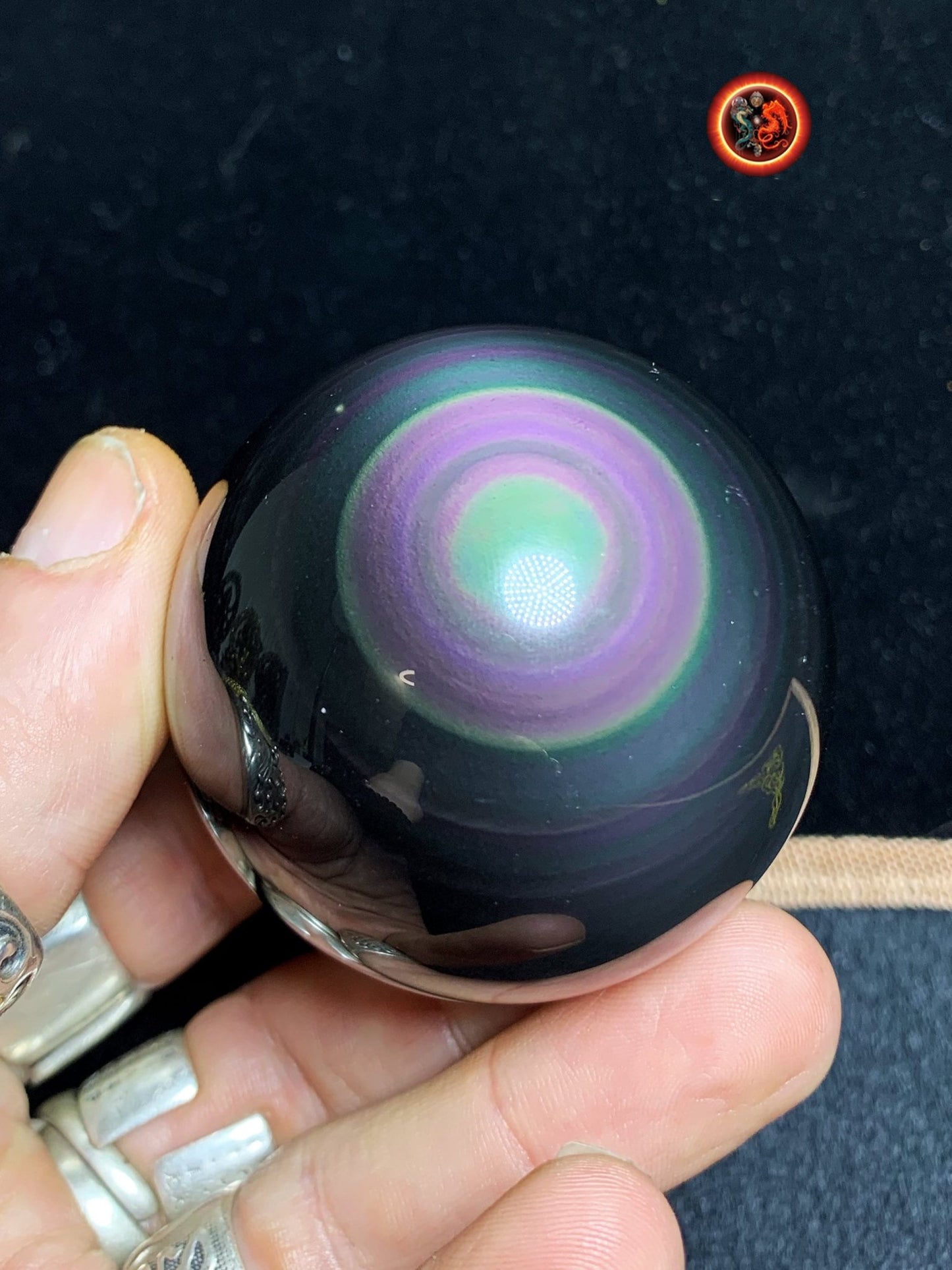 qualité exceptionnelle sphère en obsidienne oeil celeste, pièce rare de collection. 0.200 kg 6 cm de diamètre - obsidian dragon