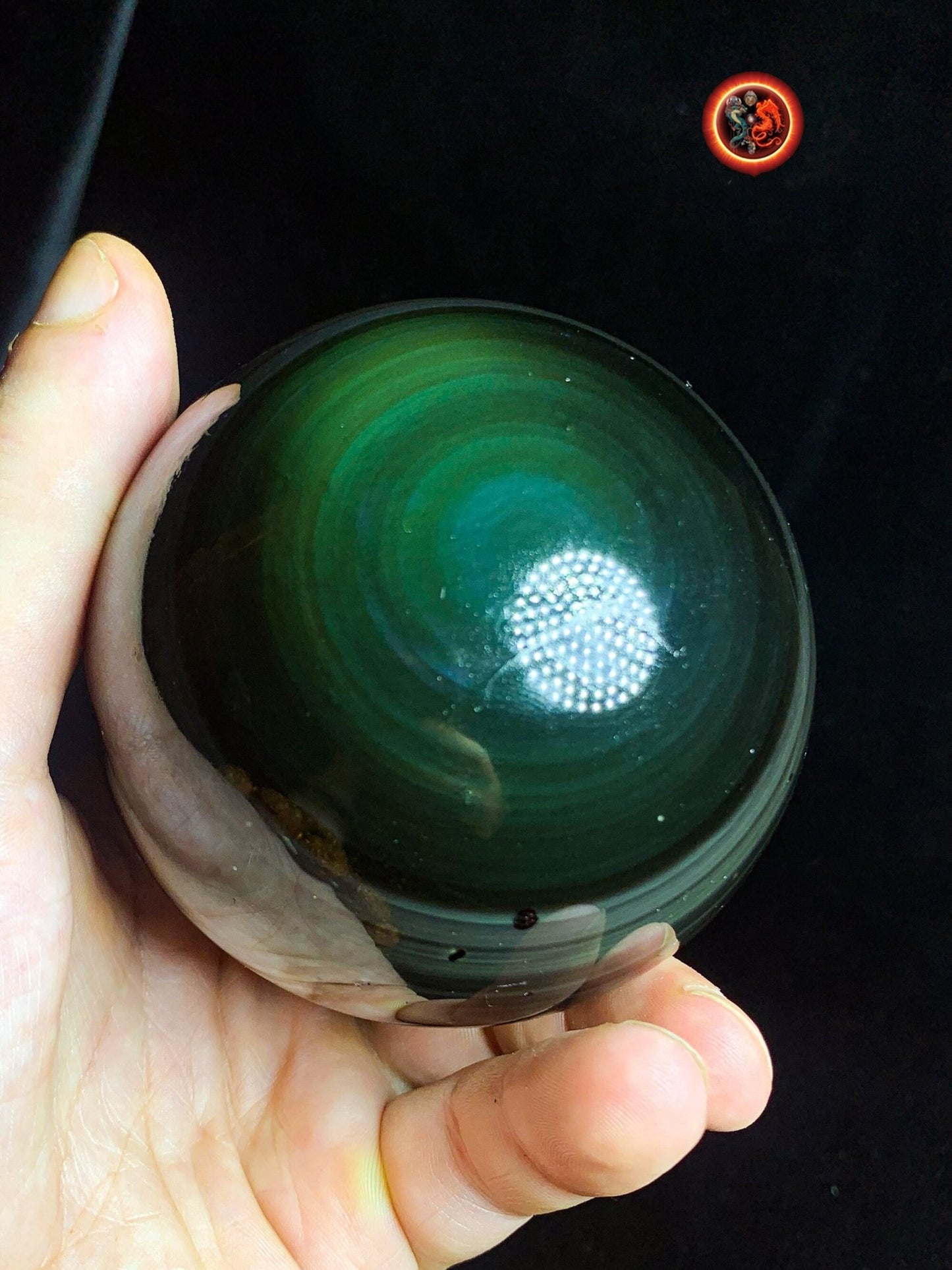 sphère en obsidienne oeil celeste de qualité A+. Mexique. Naturelle, travail exceptionnel 0.715 kg 8.10 cm de diamètre - obsidian dragon