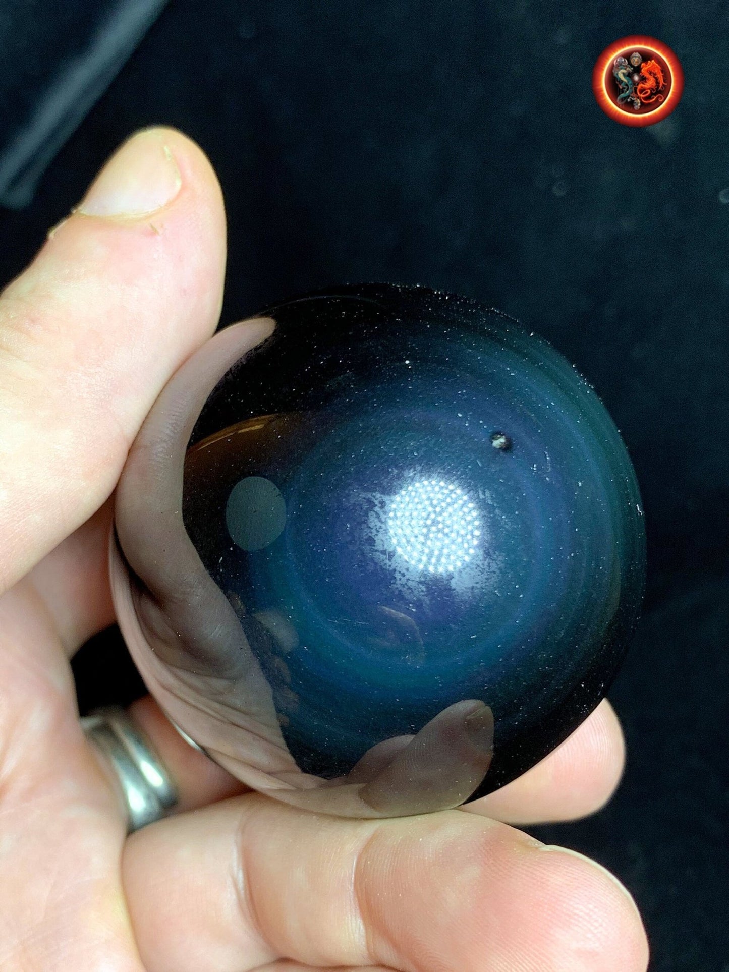 sphère en obsidienne oeil celeste de qualité A+. Mexique. Naturelle, travail exceptionnel 0.207 kg 5.35 cm de diamètre - obsidian dragon