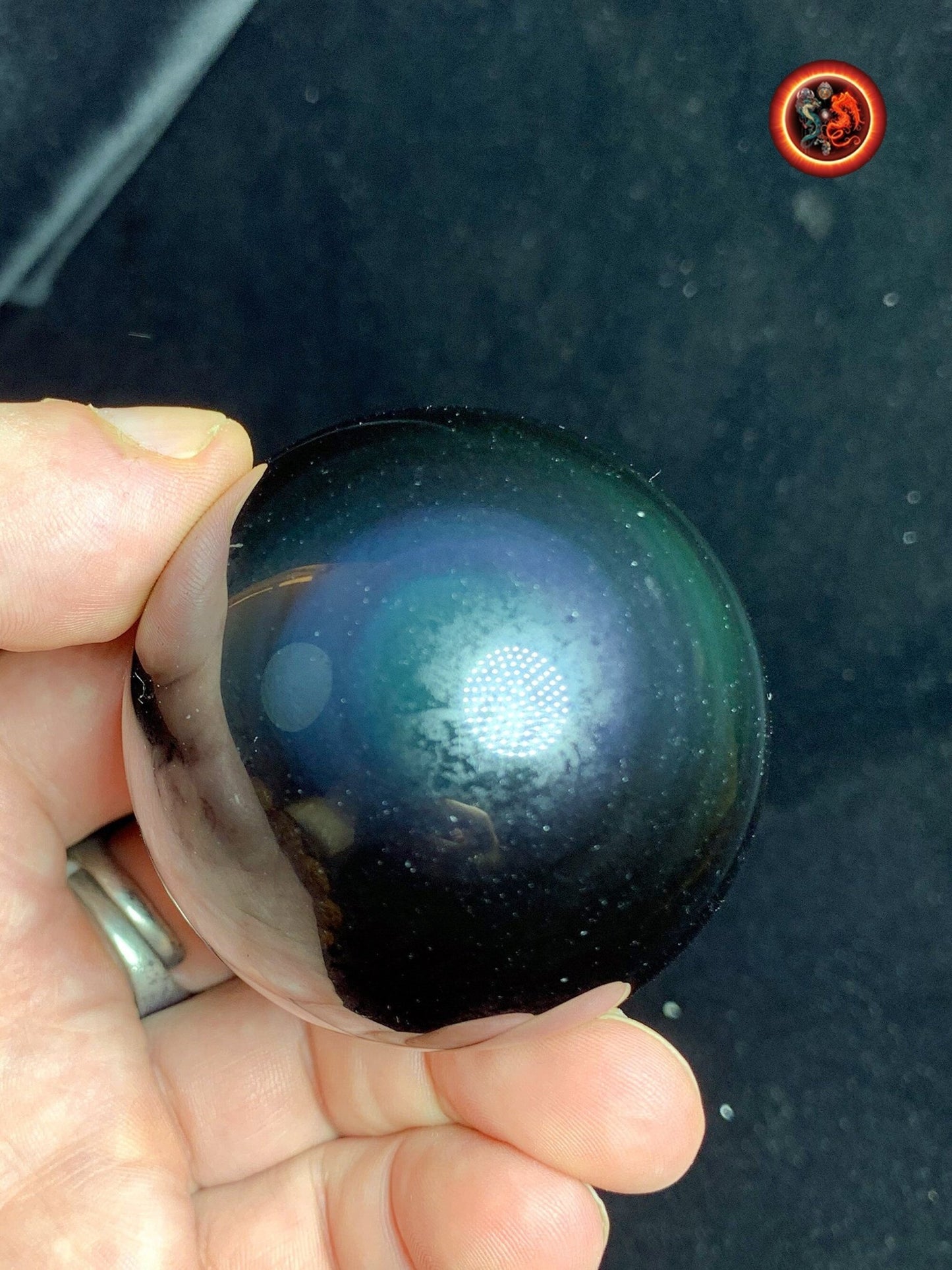 sphère en obsidienne oeil celeste de qualité A+. Mexique. Naturelle, travail exceptionnel 0.207 kg 5.35 cm de diamètre - obsidian dragon