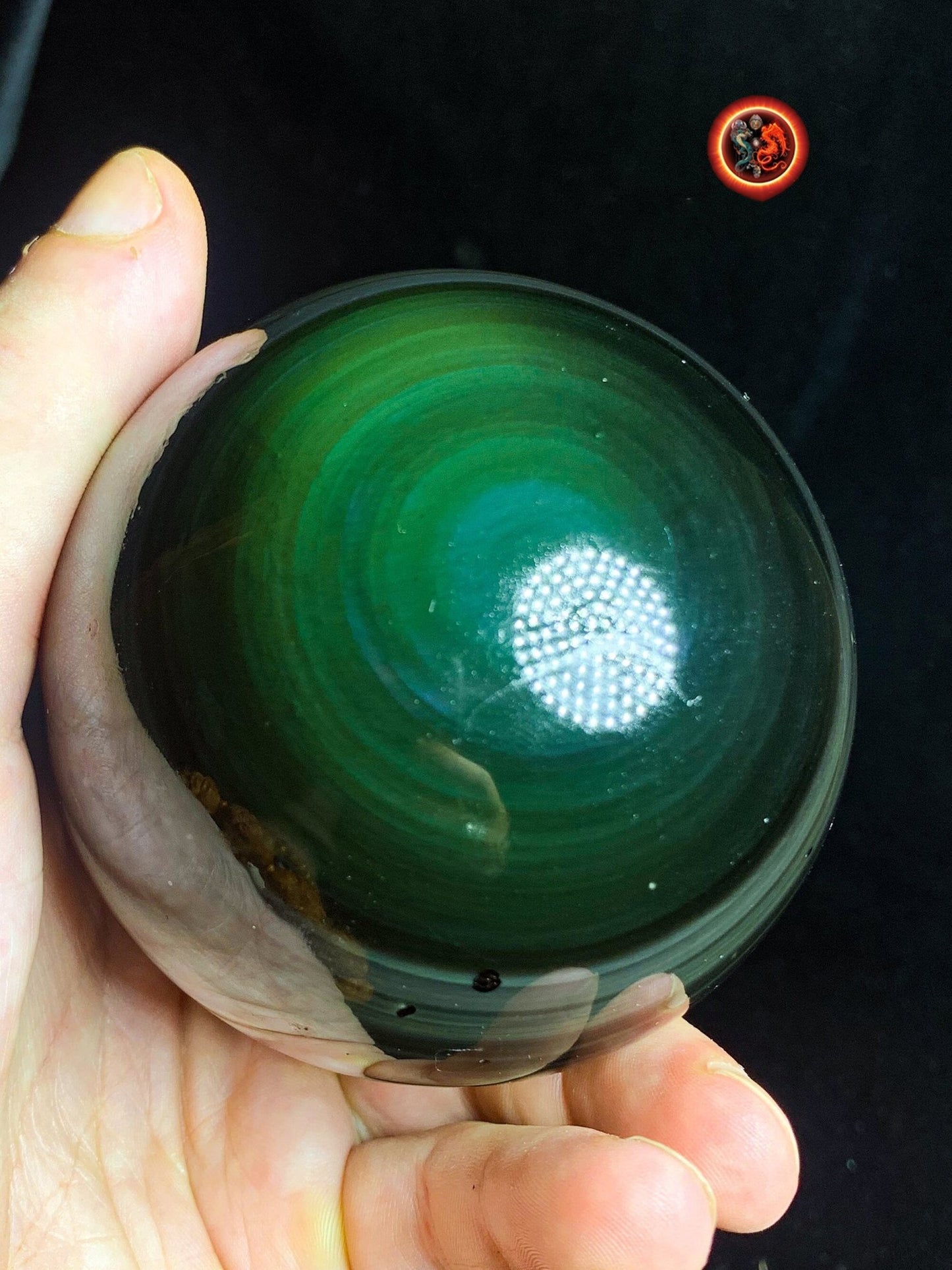 sphère en obsidienne oeil celeste de qualité A+. Mexique. Naturelle, travail exceptionnel 0.715 kg 8.10 cm de diamètre - obsidian dragon