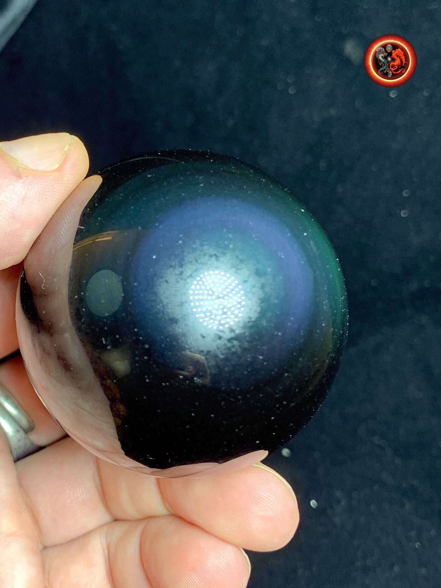 sphère en obsidienne oeil celeste de qualité A+. Mexique. Naturelle, travail exceptionnel 0.207 kg 5.35 cm de diamètre - obsidian dragon