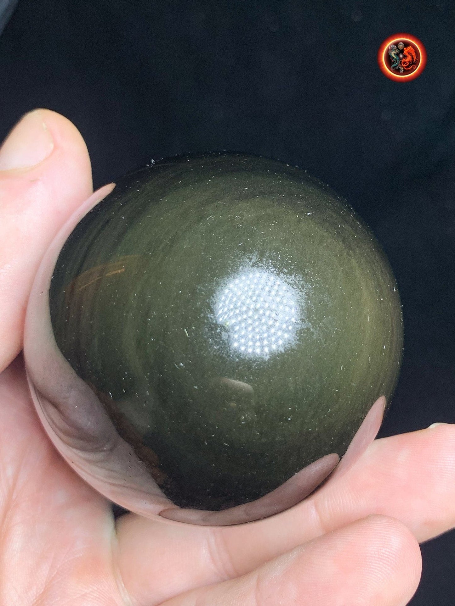 sphère en obsidienne oeil celeste, mentohuichol de qualité A+. Mexique. Naturelle, travail exceptionnel 0.258 kg 5.73 cm de diamètre - obsidian dragon