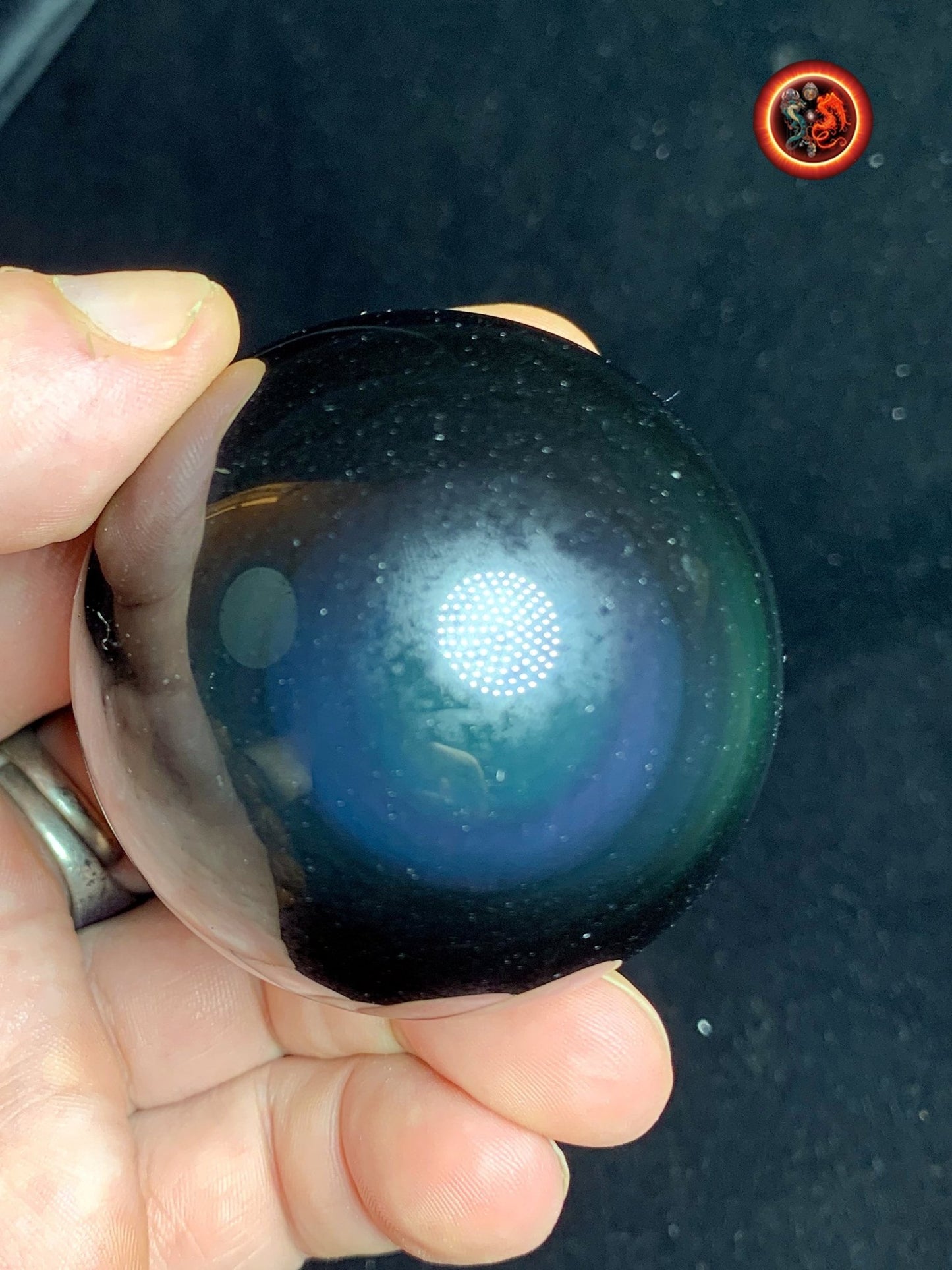 sphère en obsidienne oeil celeste de qualité A+. Mexique. Naturelle, travail exceptionnel 0.207 kg 5.35 cm de diamètre - obsidian dragon