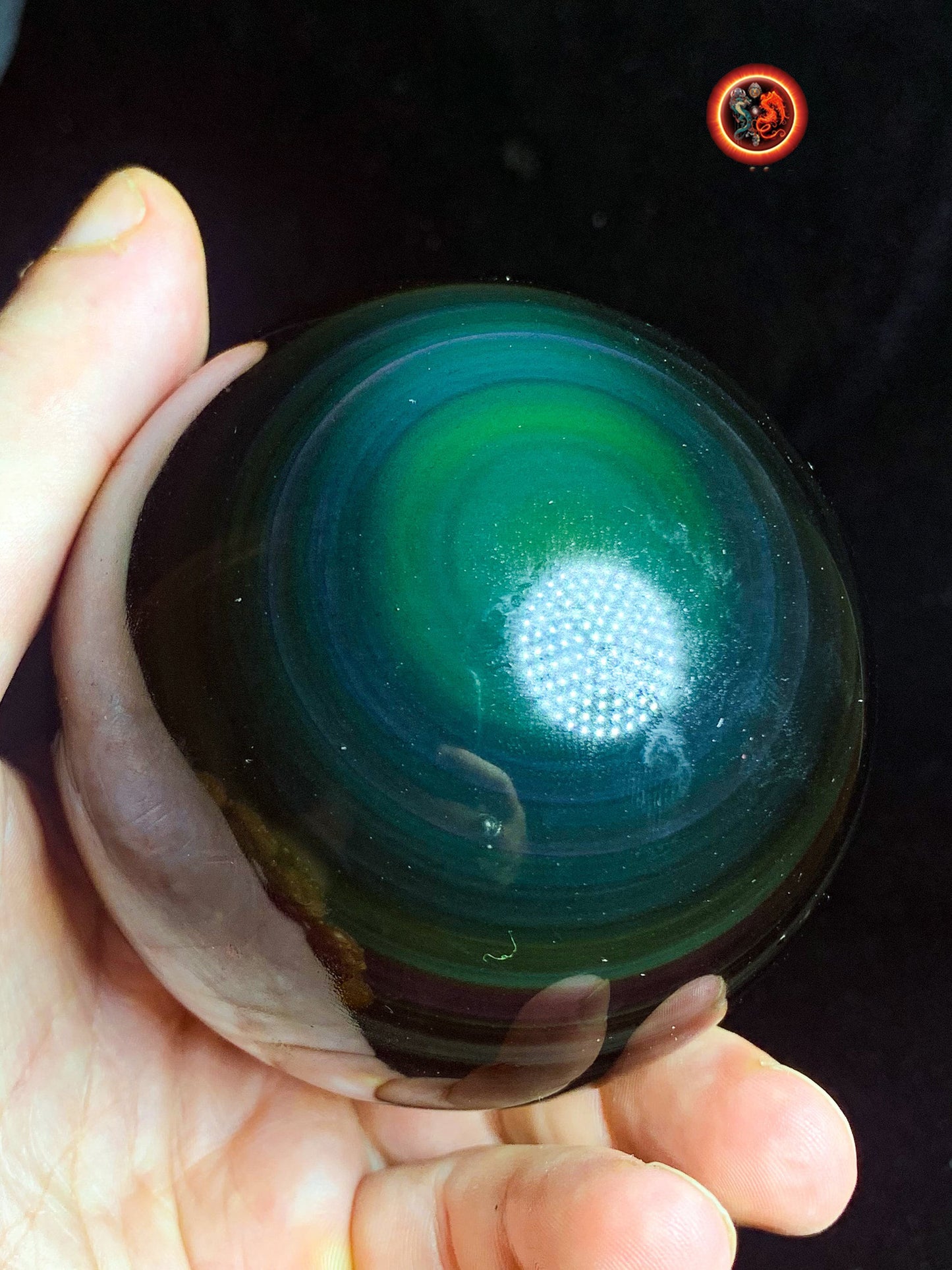 sphère en obsidienne oeil celeste de qualité A+. Mexique. Naturelle, travail exceptionnel 0.715 kg 8.10 cm de diamètre - obsidian dragon