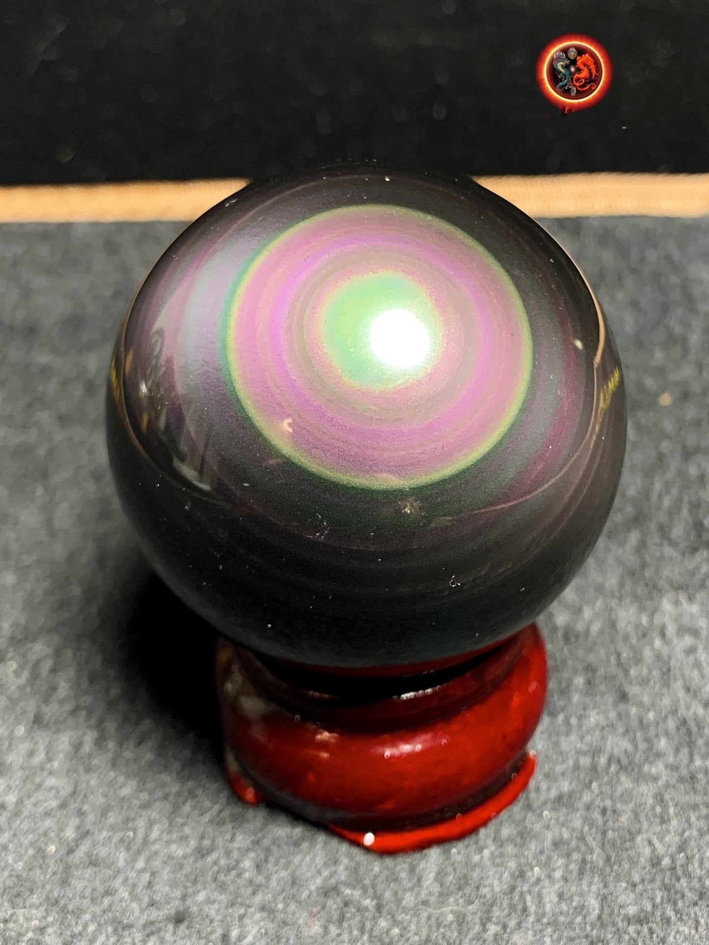 qualité exceptionnelle sphère en obsidienne oeil celeste, pièce rare de collection. 0.200 kg 6 cm de diamètre - obsidian dragon