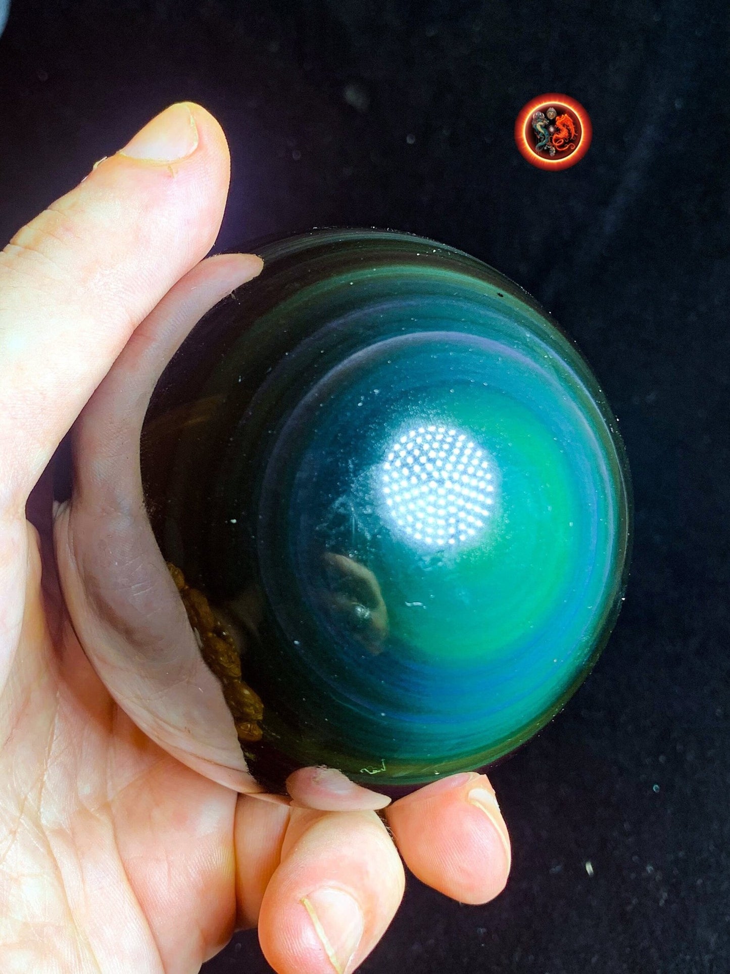 sphère en obsidienne oeil celeste de qualité A+. Mexique. Naturelle, travail exceptionnel 0.715 kg 8.10 cm de diamètre - obsidian dragon