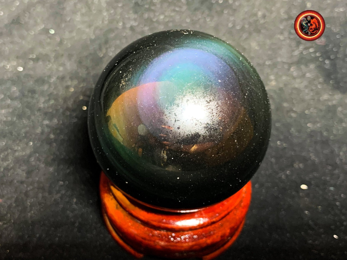 sphère en obsidienne oeil celeste de qualité A+. Mexique. Naturelle, travail exceptionnel 0.207 kg 5.35 cm de diamètre - obsidian dragon