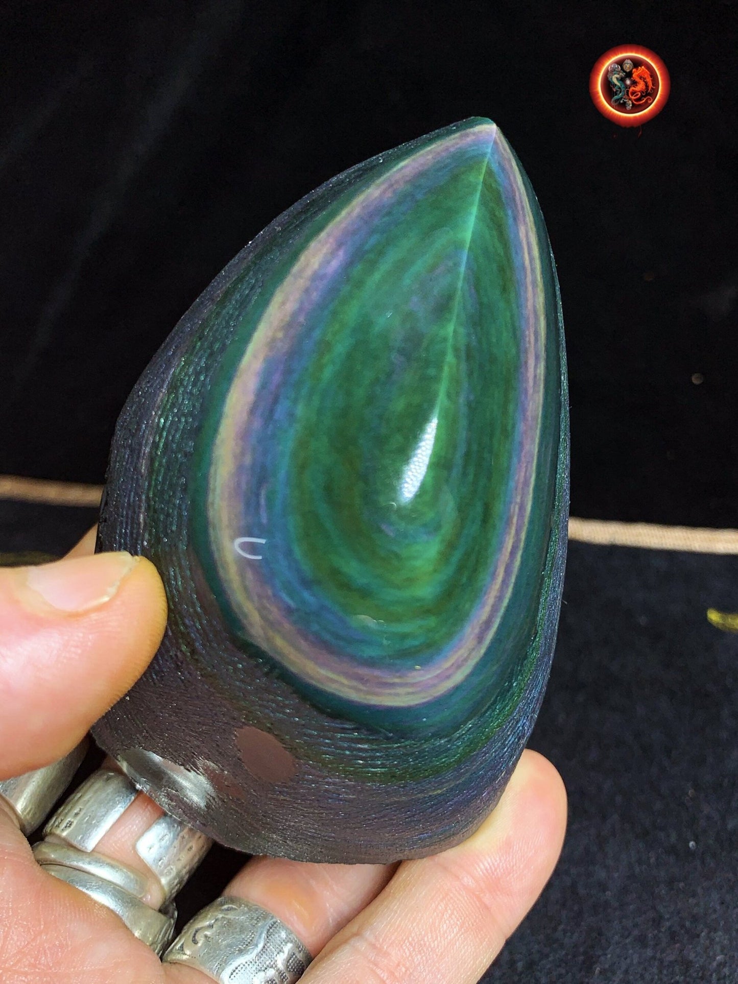 obsidienne oeil celeste, forme libre. Semi brute. 92/64/52 mm 0,387 kg. - obsidian dragon