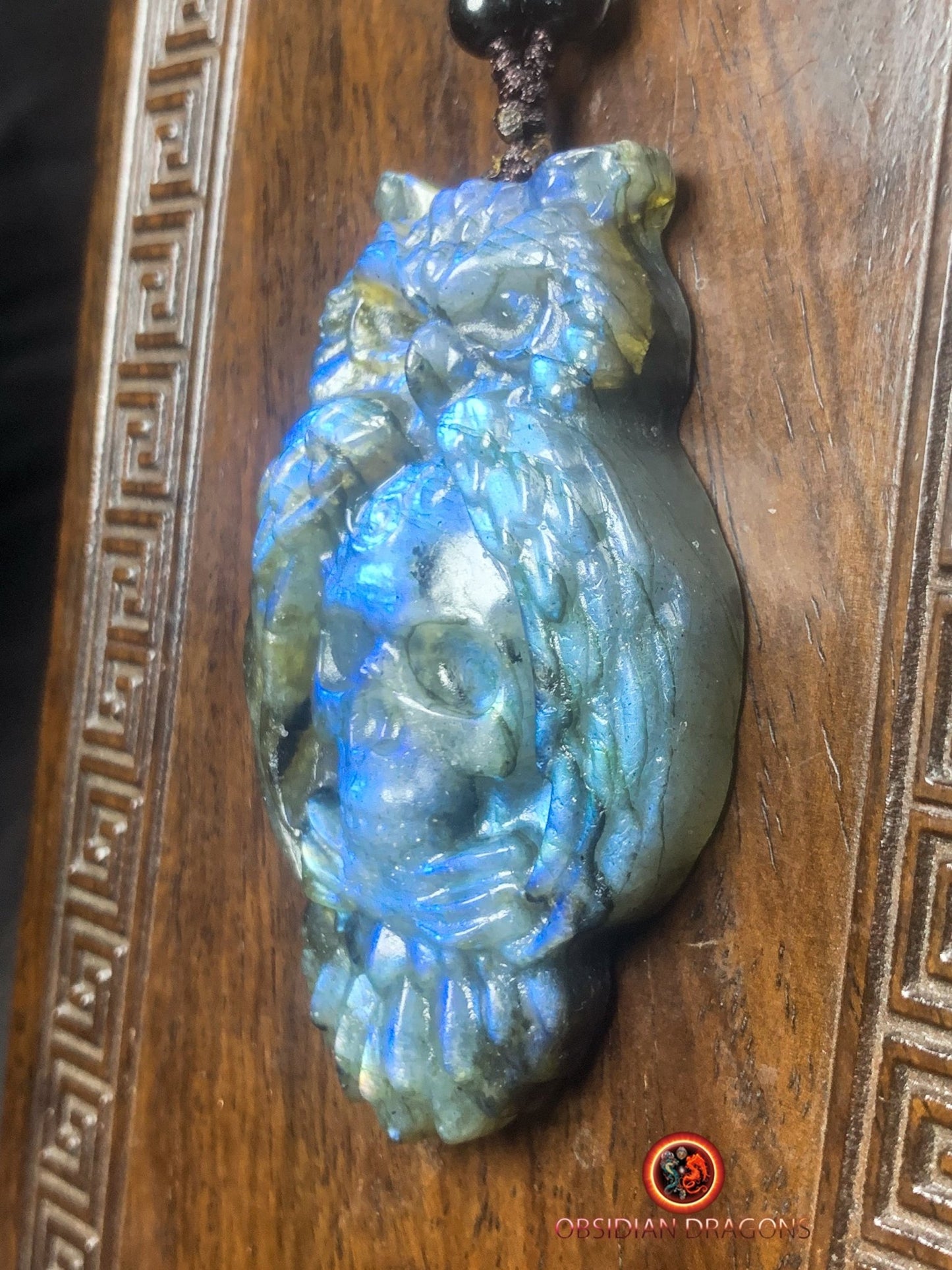 pendentif crâne et hibou en labradorite