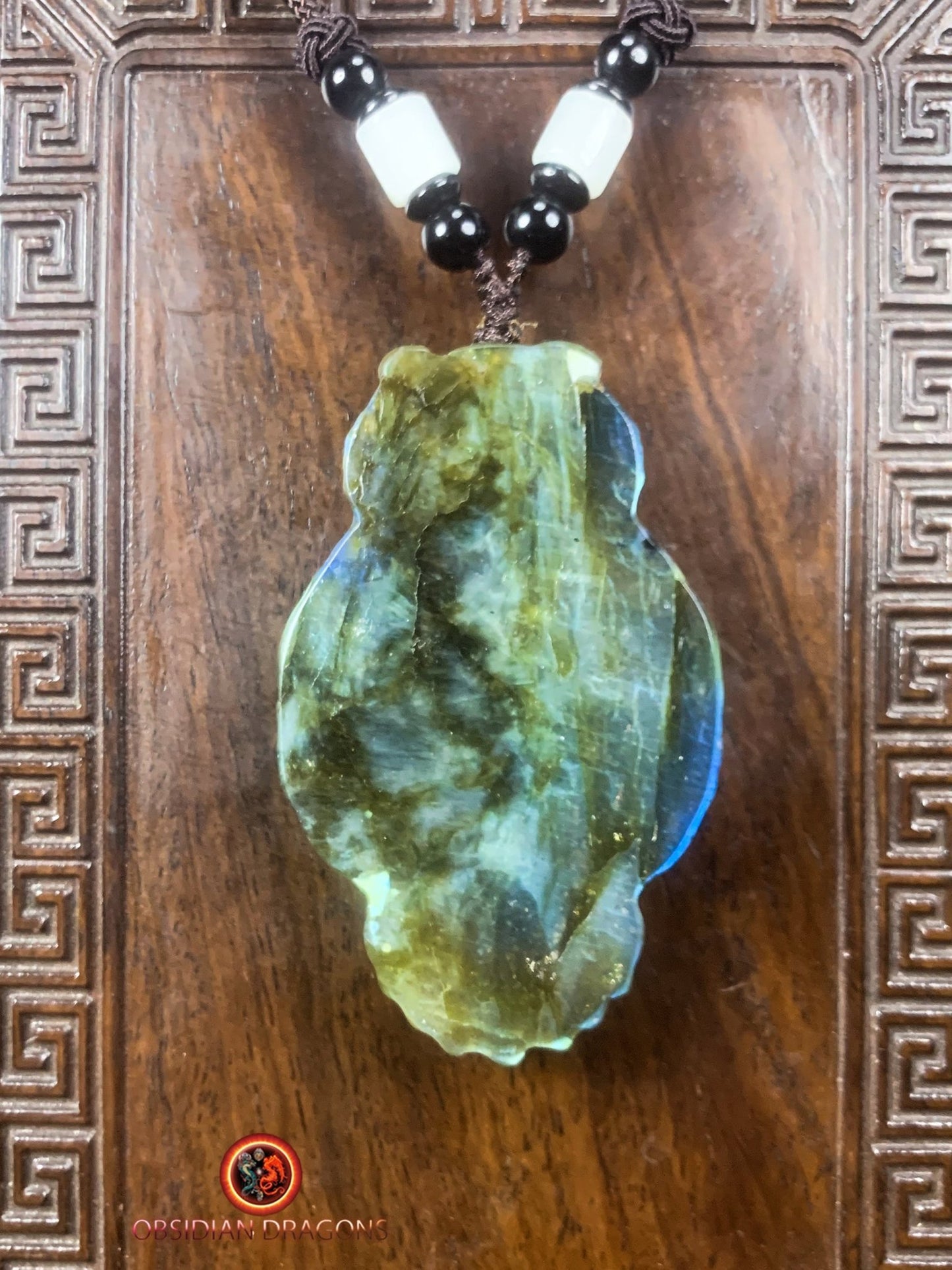 pendentif crâne et hibou en labradorite