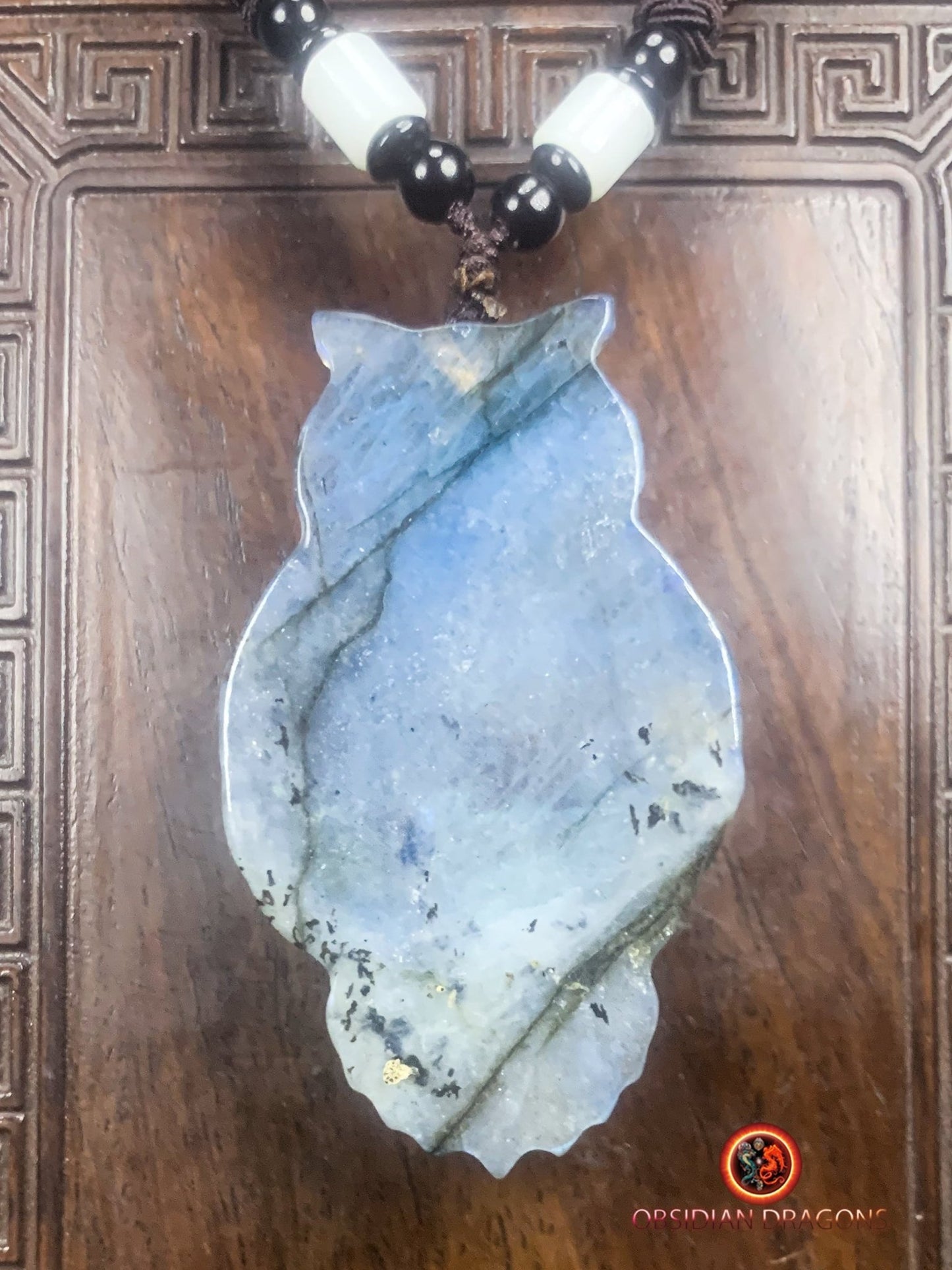 pendentif crâne et hibou en labradorite