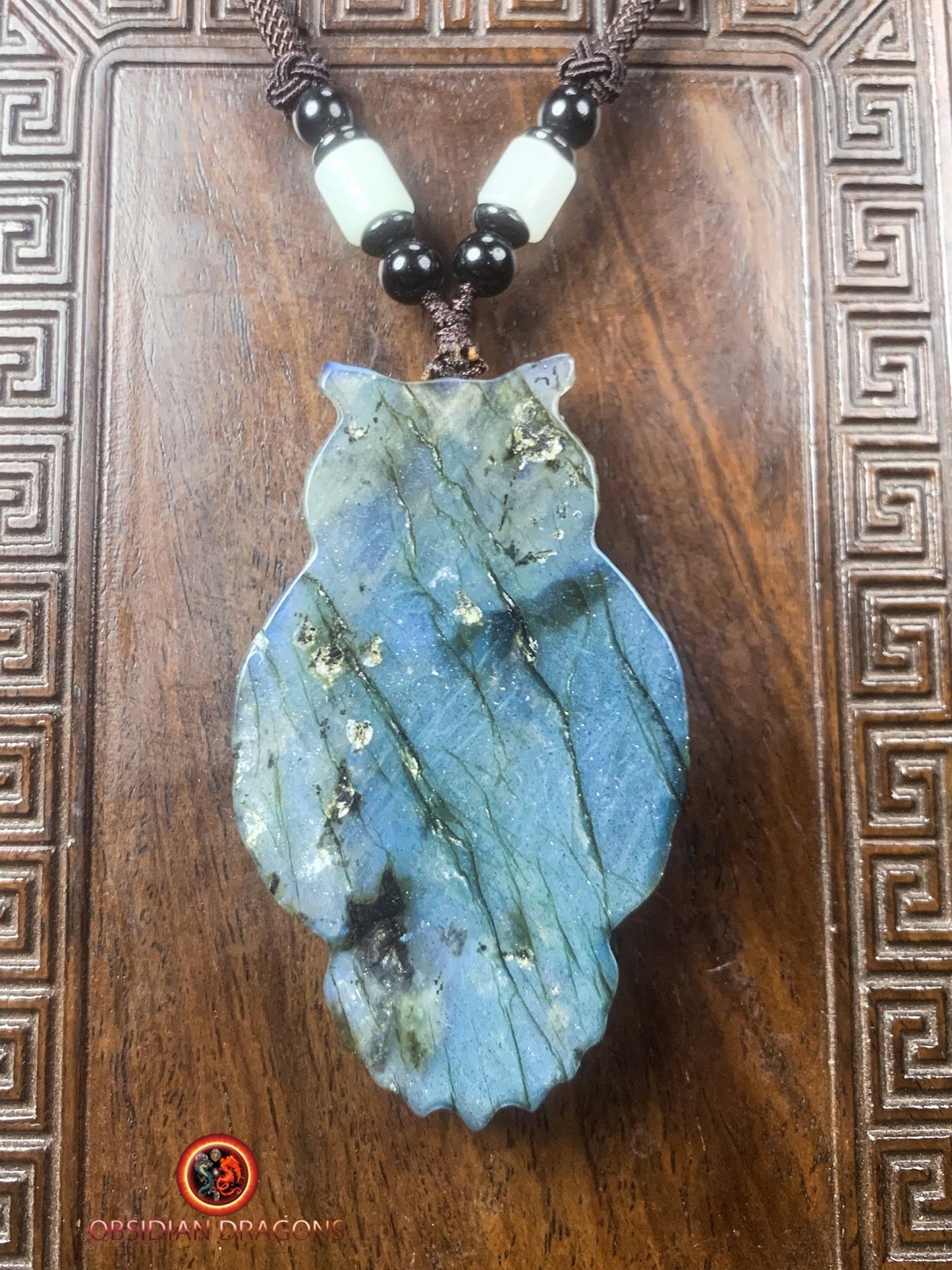 pendentif crâne et hibou en labradorite