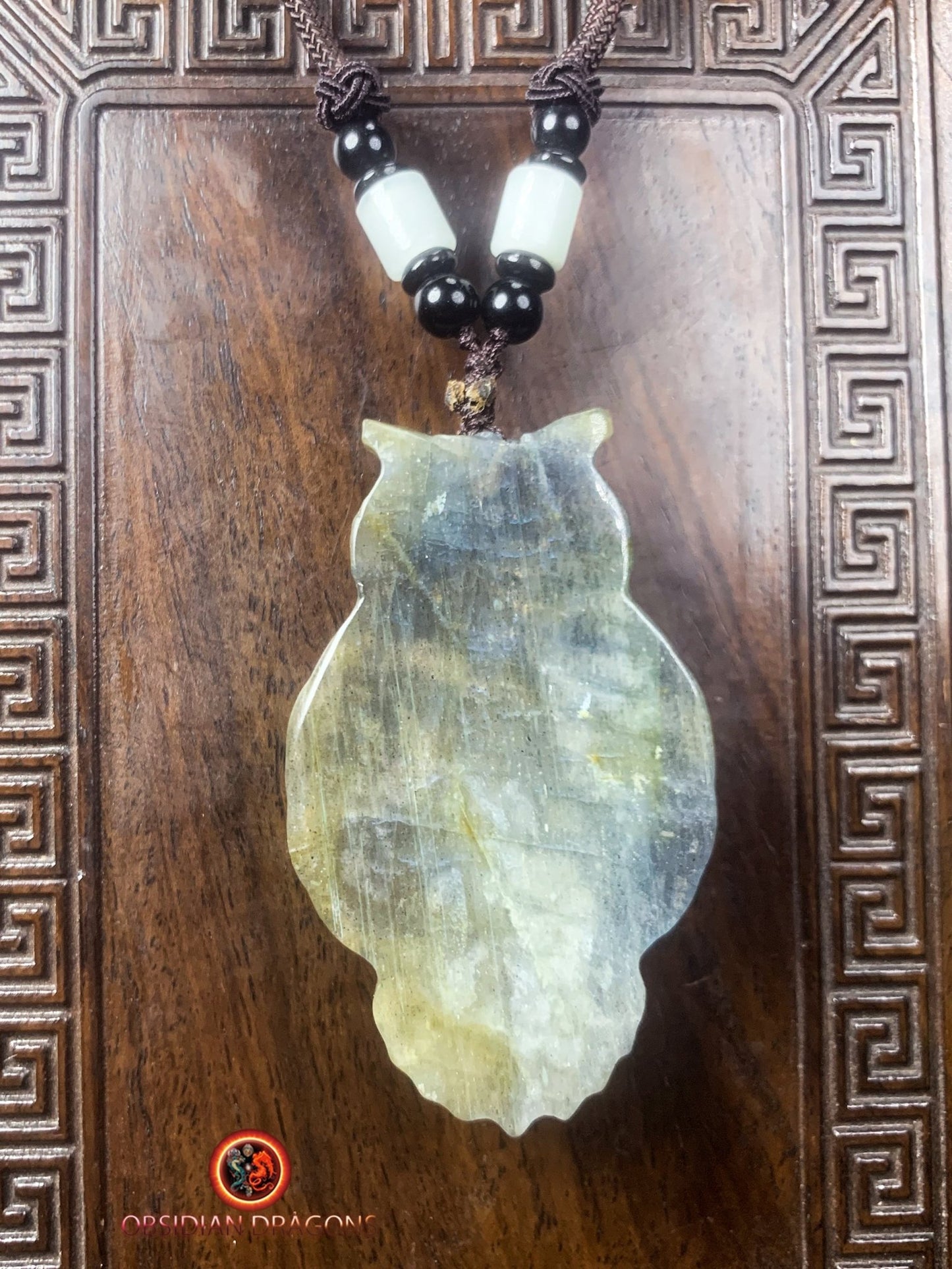 pendentif crâne et hibou en labradorite - obsidian dragons