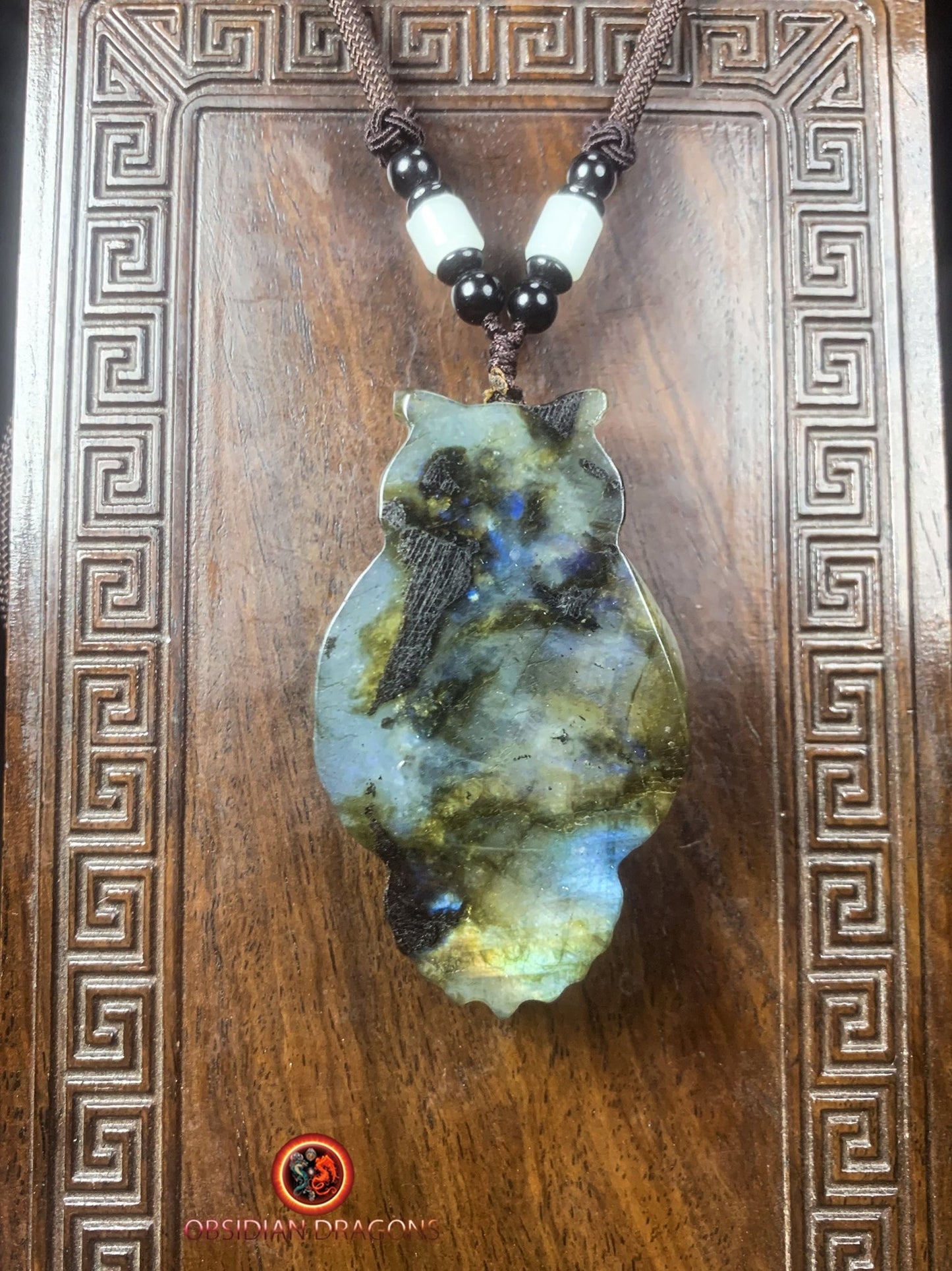 pendentif crâne et hibou en labradorite