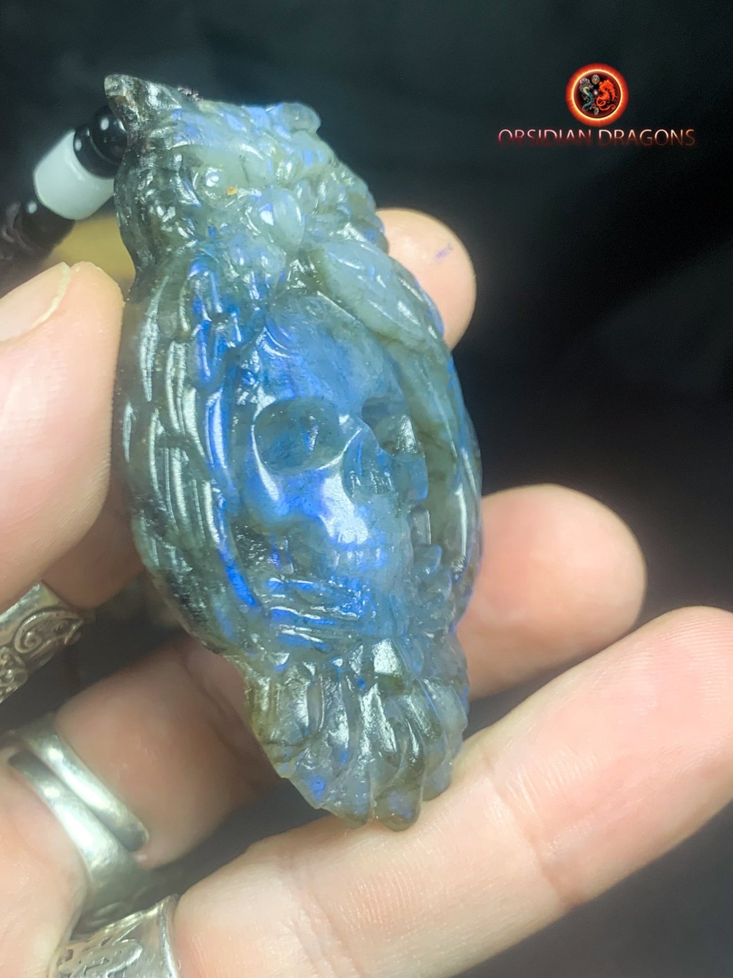 pendentif crâne et hibou en labradorite