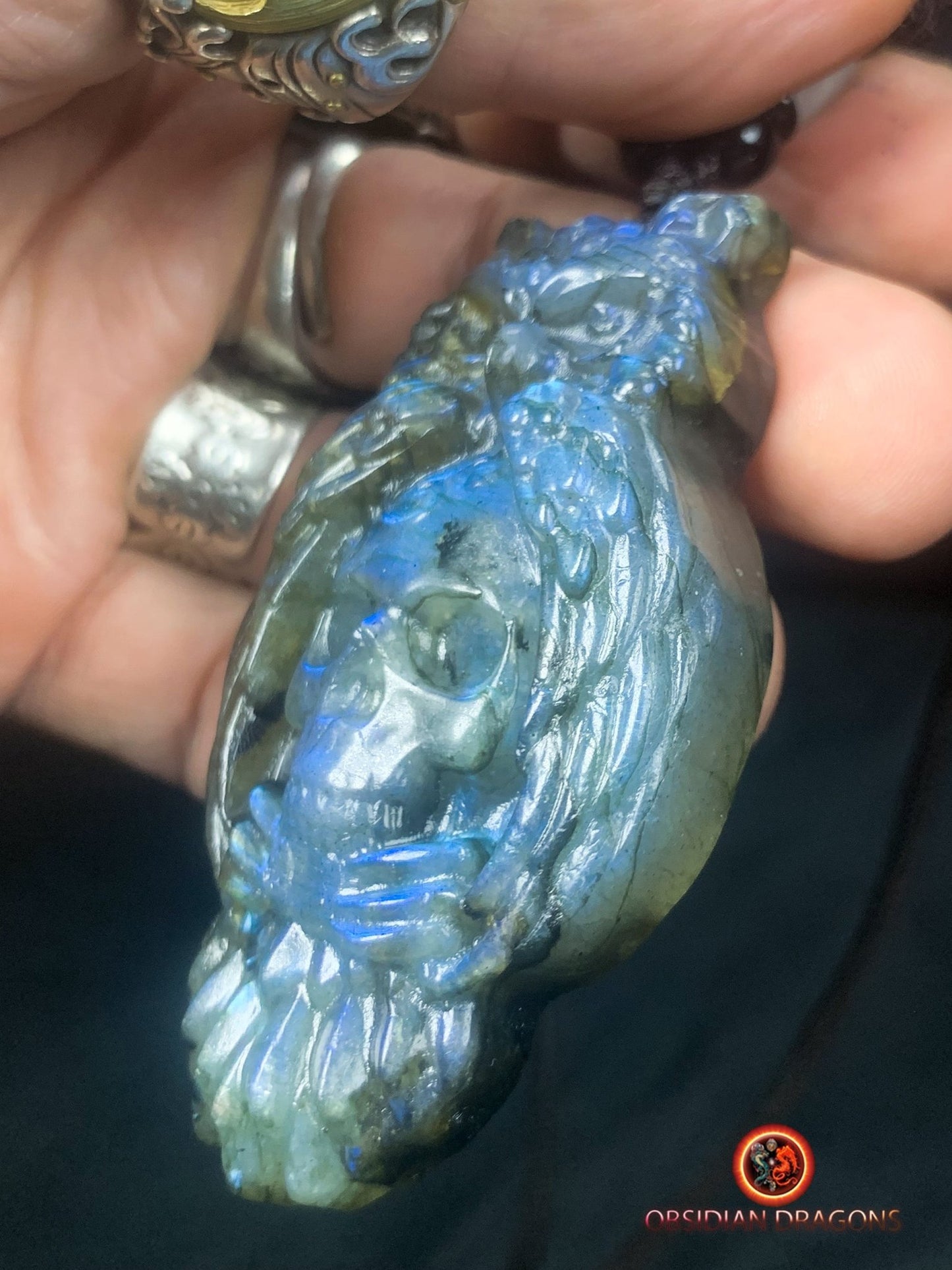 pendentif crâne et hibou en labradorite