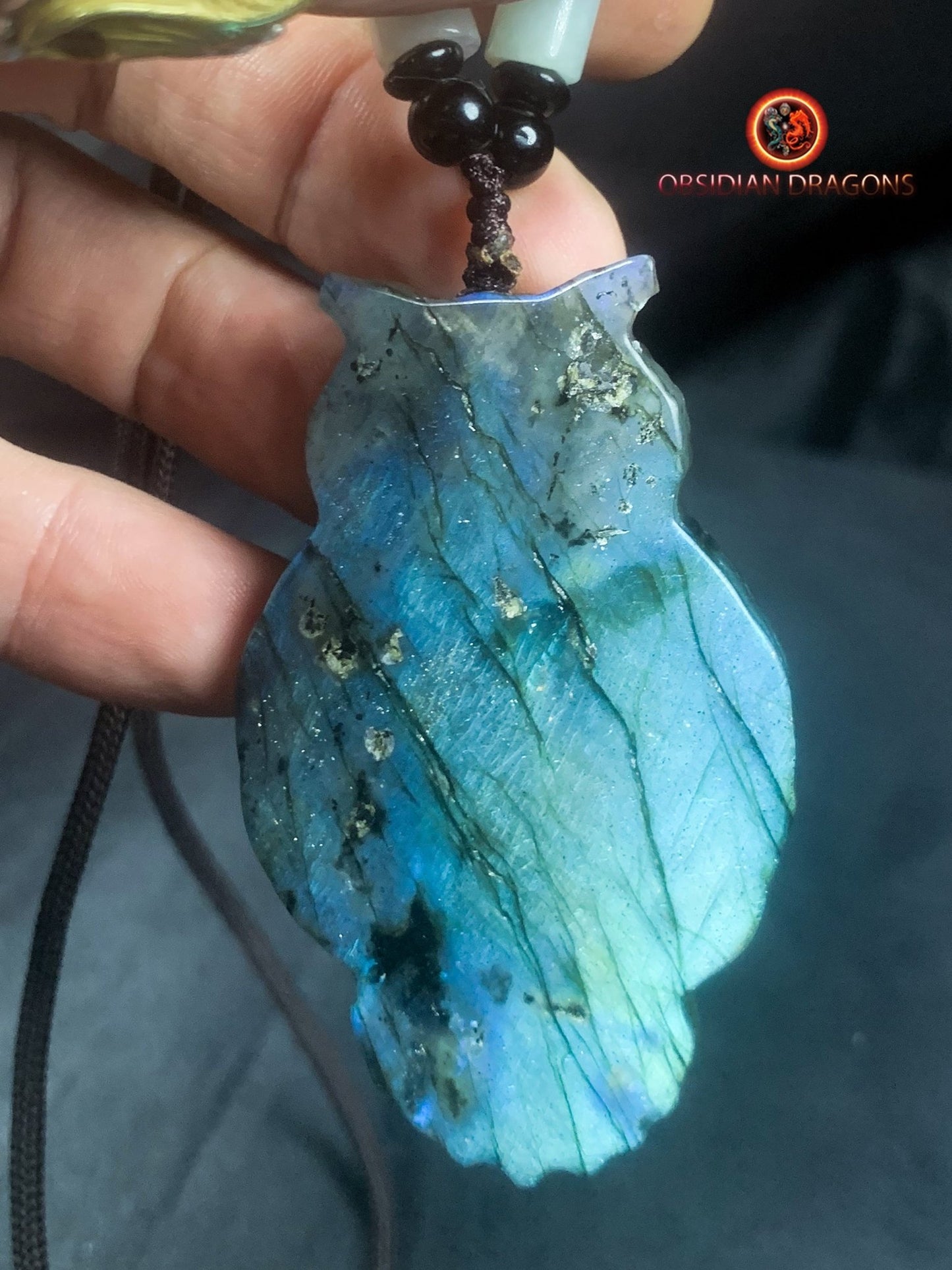 pendentif crâne et hibou en labradorite
