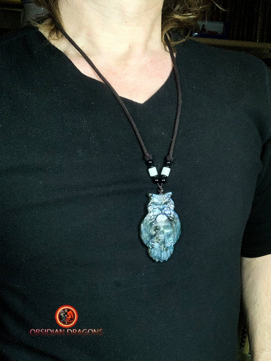 pendentif crâne et hibou en labradorite