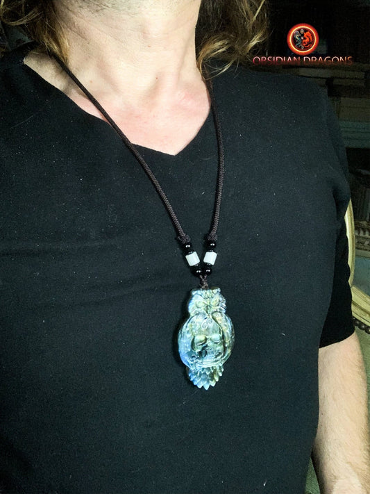 pendentif crâne et hibou en labradorite