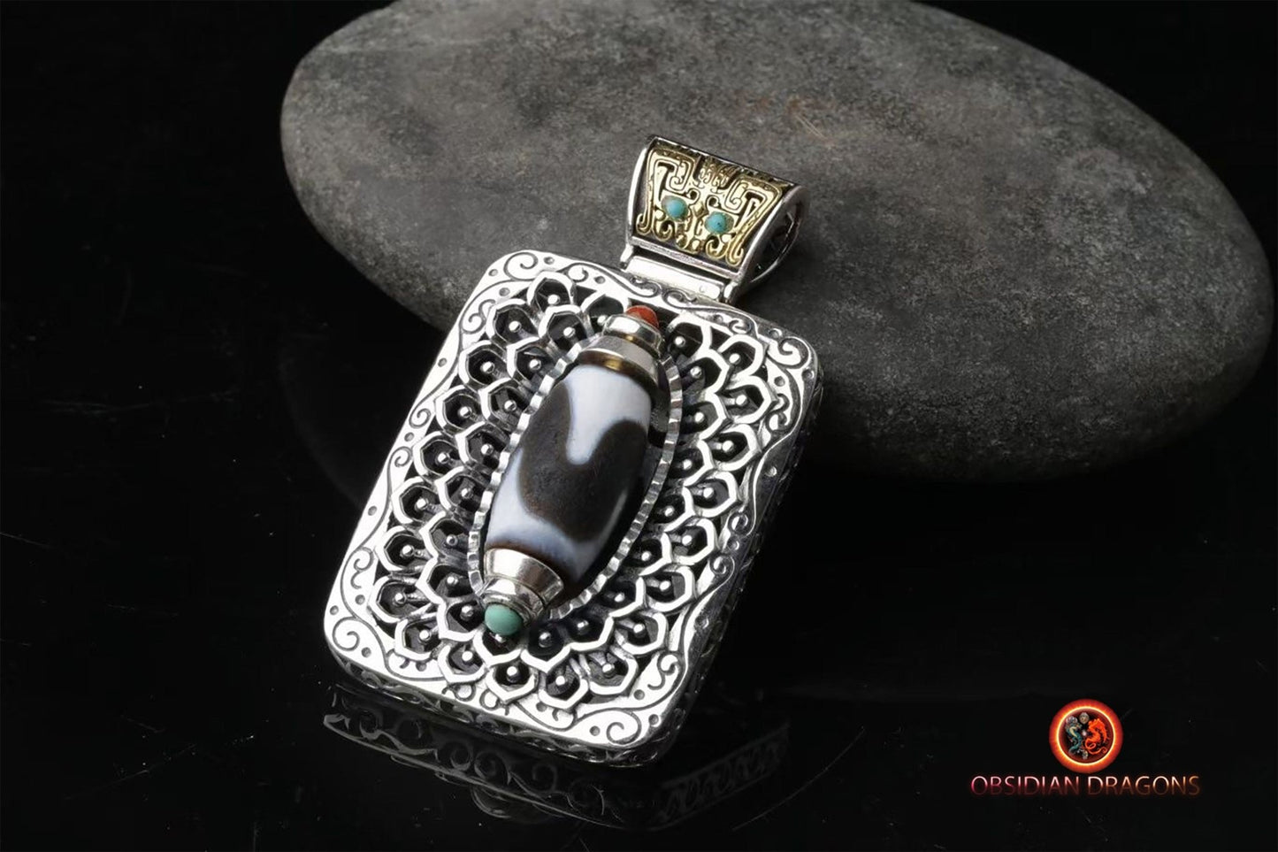 Amulette DZI "dents de tigre"- protection tibétaine