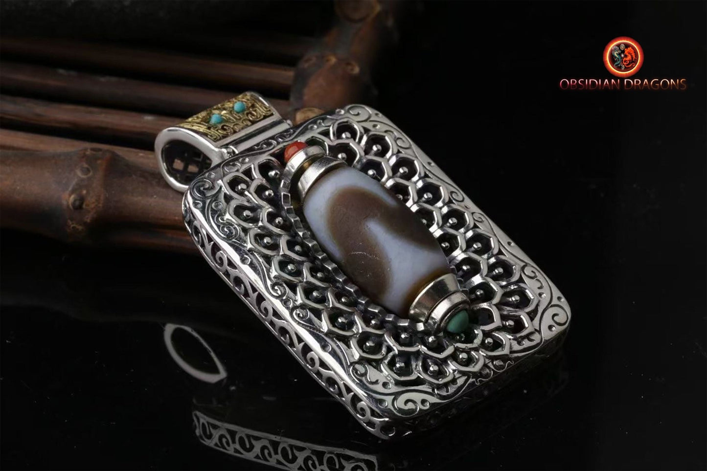 Amulette DZI "dents de tigre"- protection tibétaine