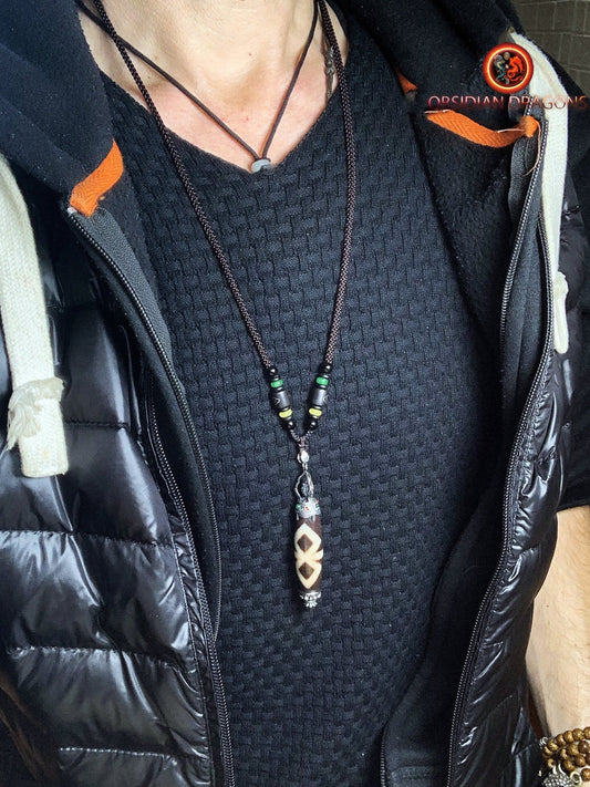 Pendentif DZI- protection tibétaine- Authentique