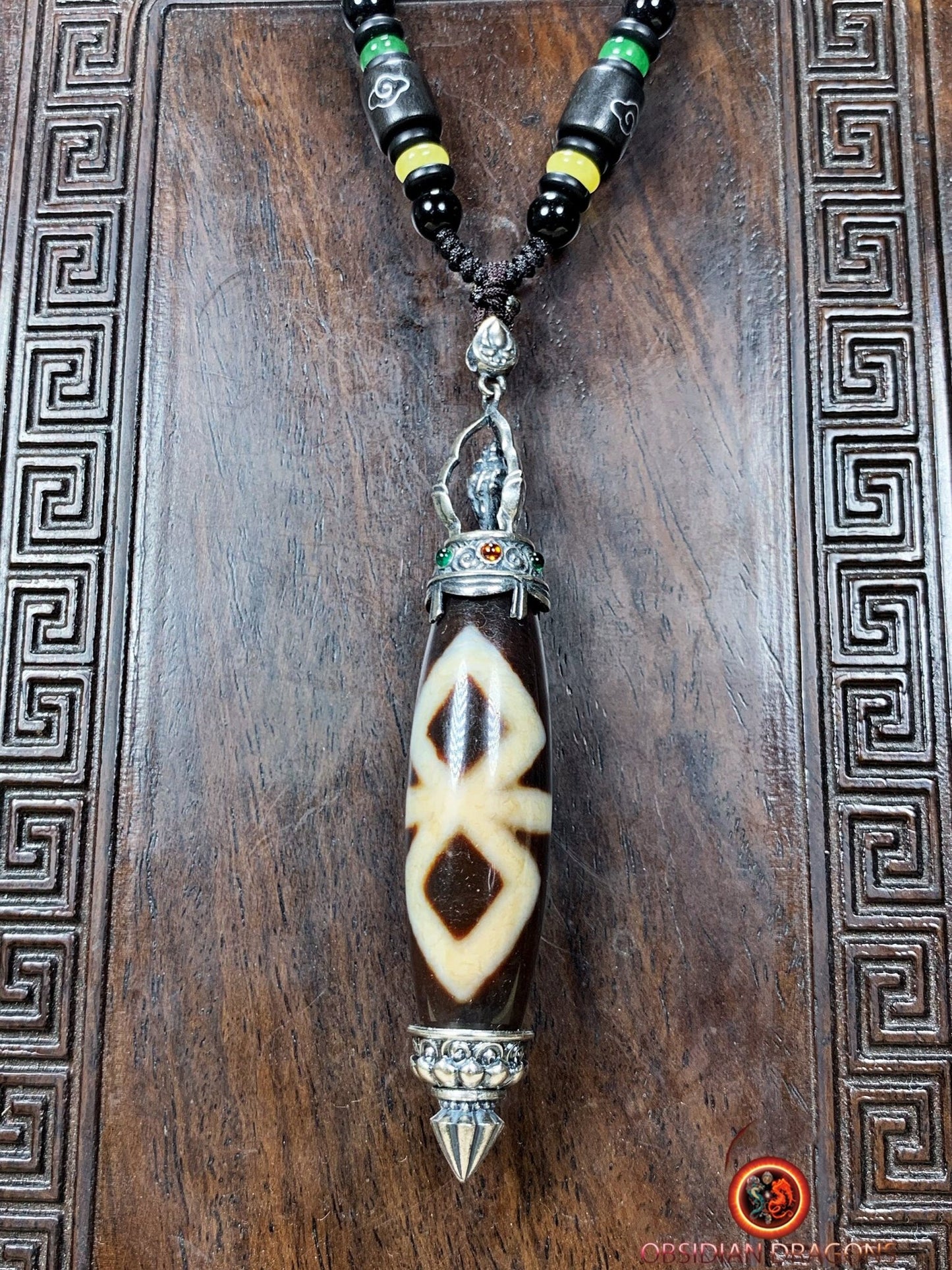 Pendentif DZI- protection tibétaine- Authentique