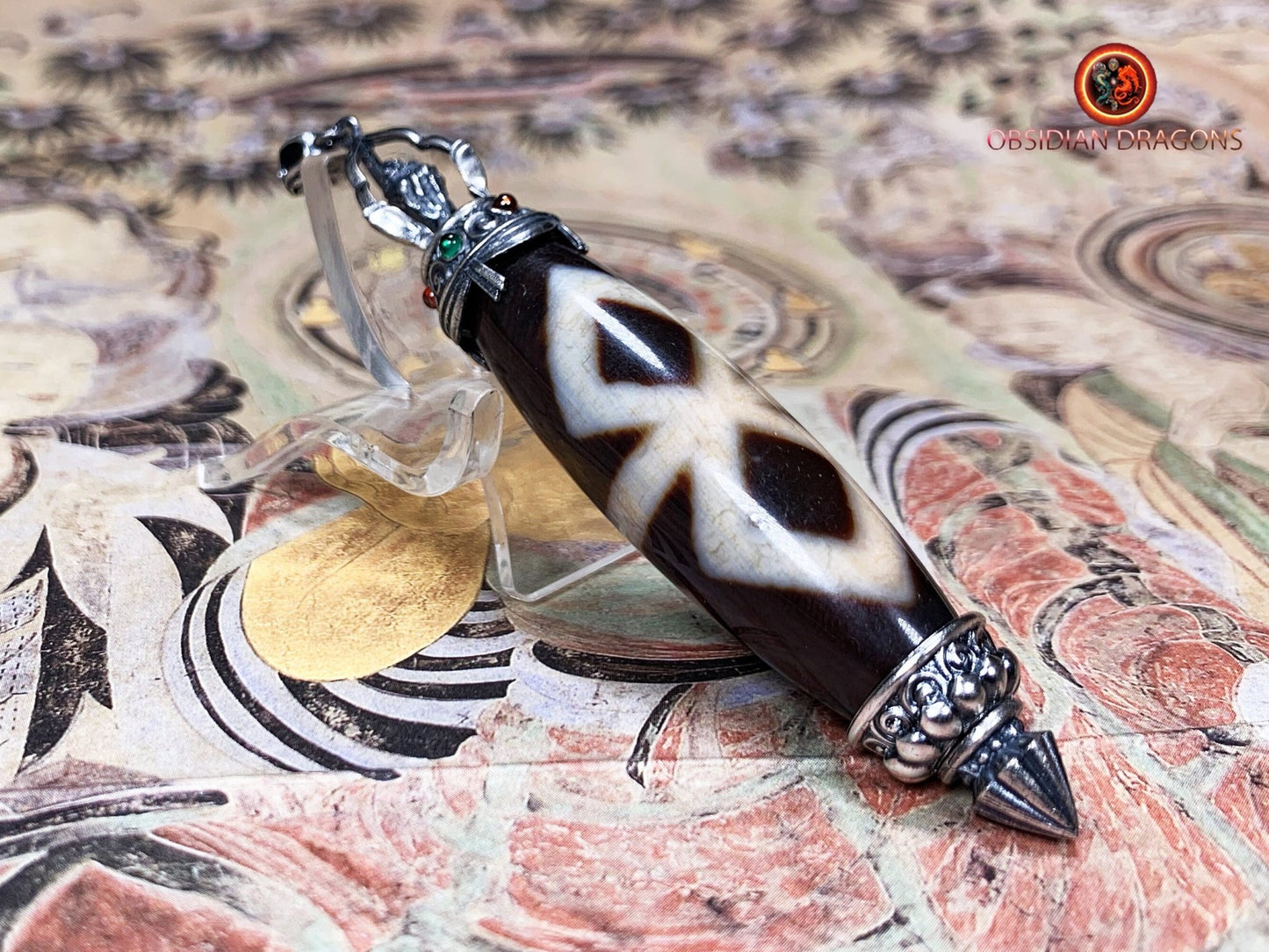 Pendentif DZI- protection tibétaine- Authentique
