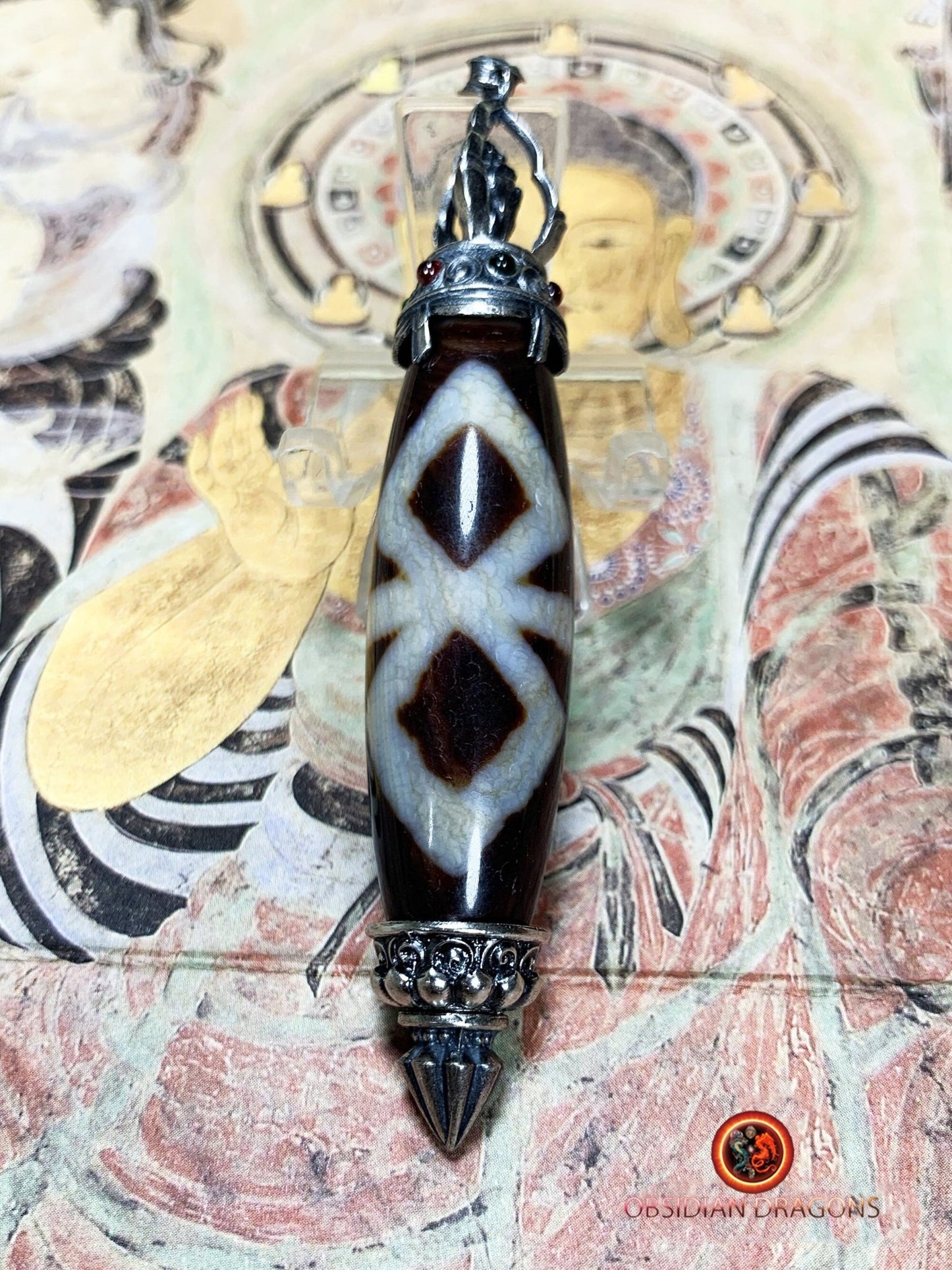 Pendentif DZI- protection tibétaine- Authentique